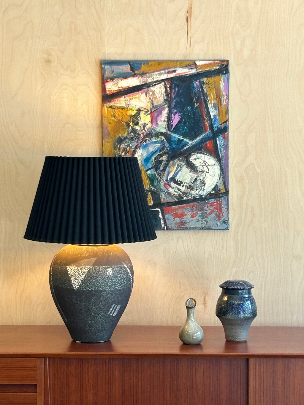 Vintage Signed Postmodern Table Lamp with Shade