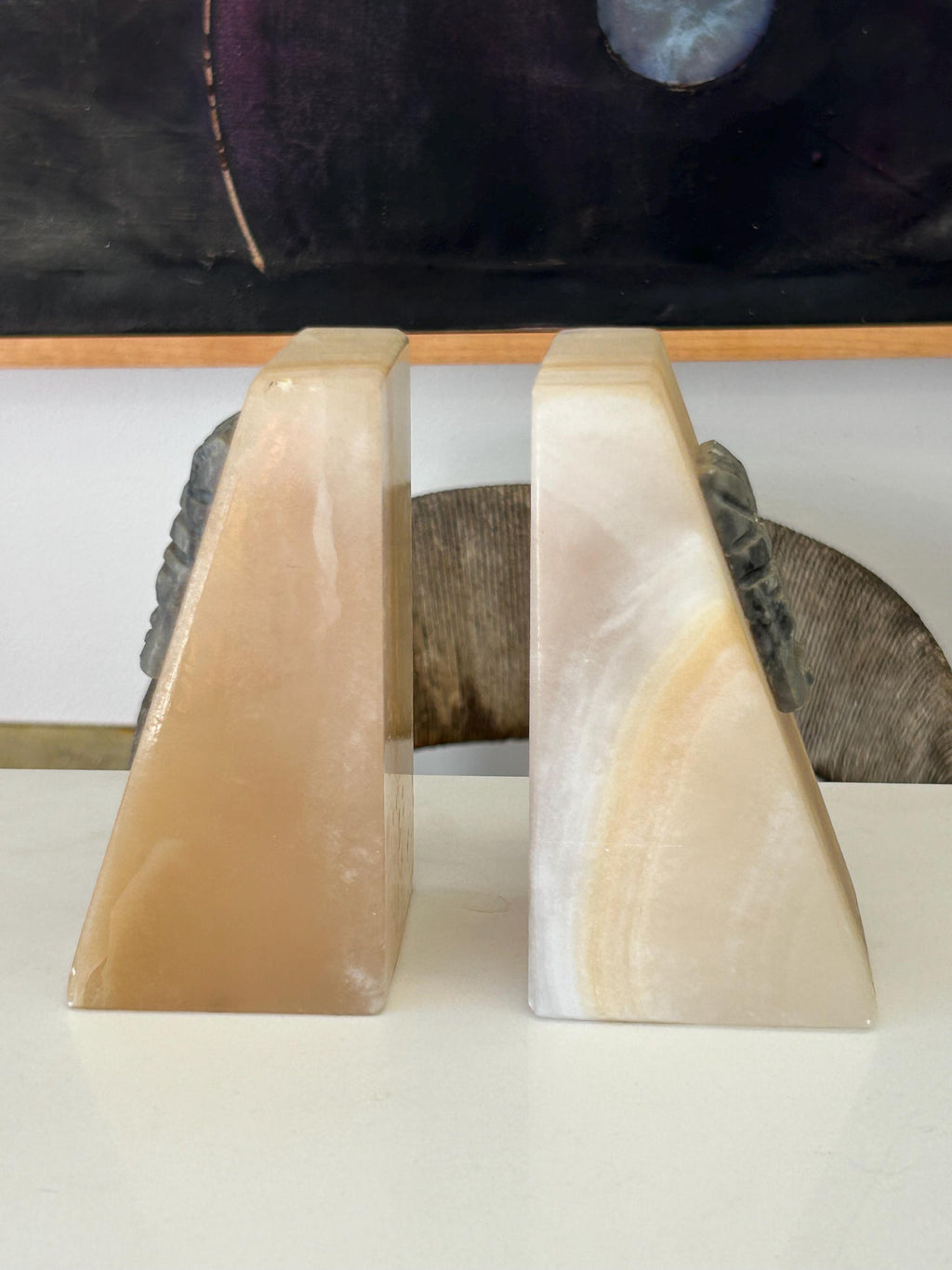 Vintage White Oynx Aztec Bookends