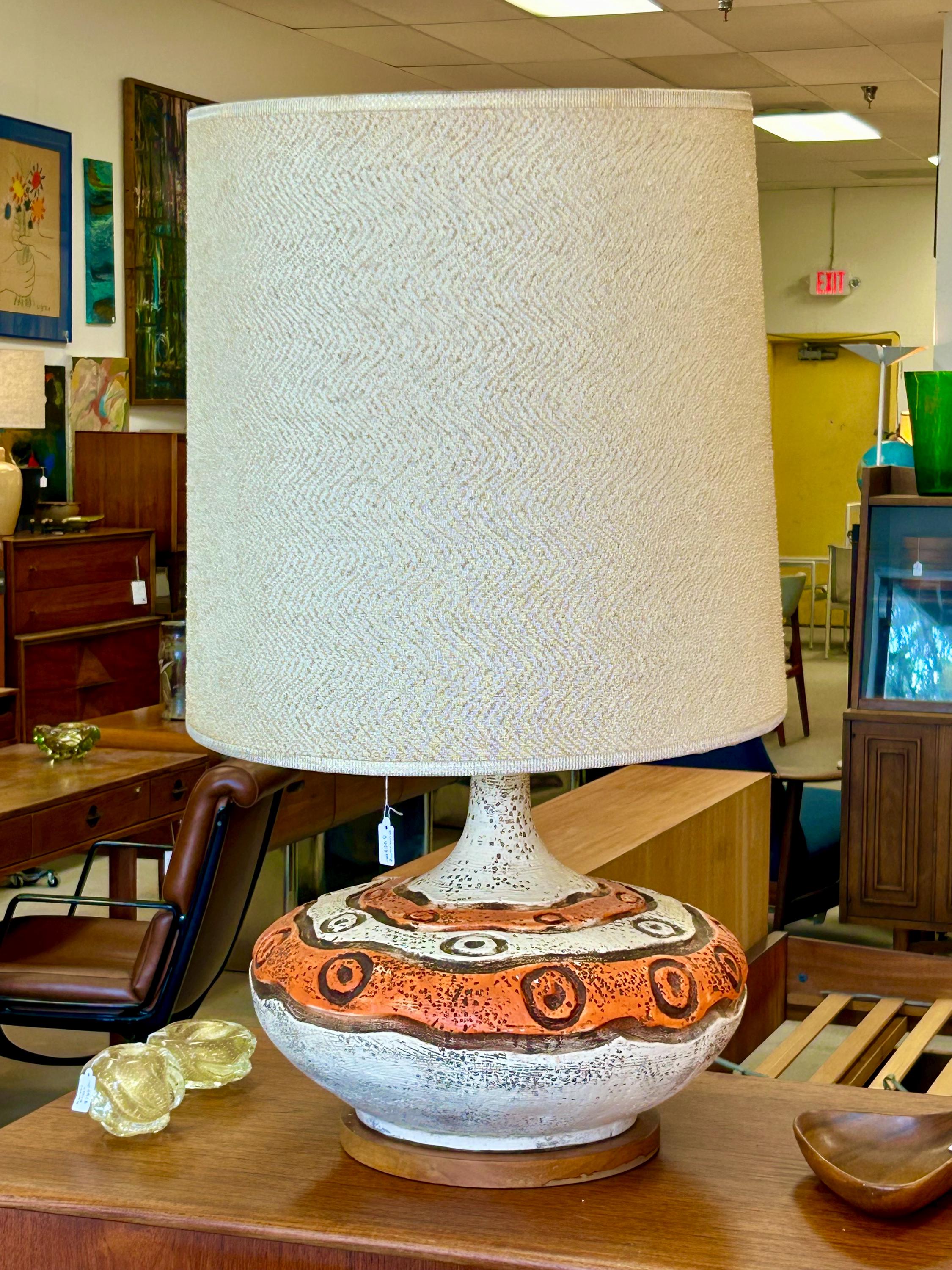 Large Mid Century Modern Vintage Orange & White Table Lamp