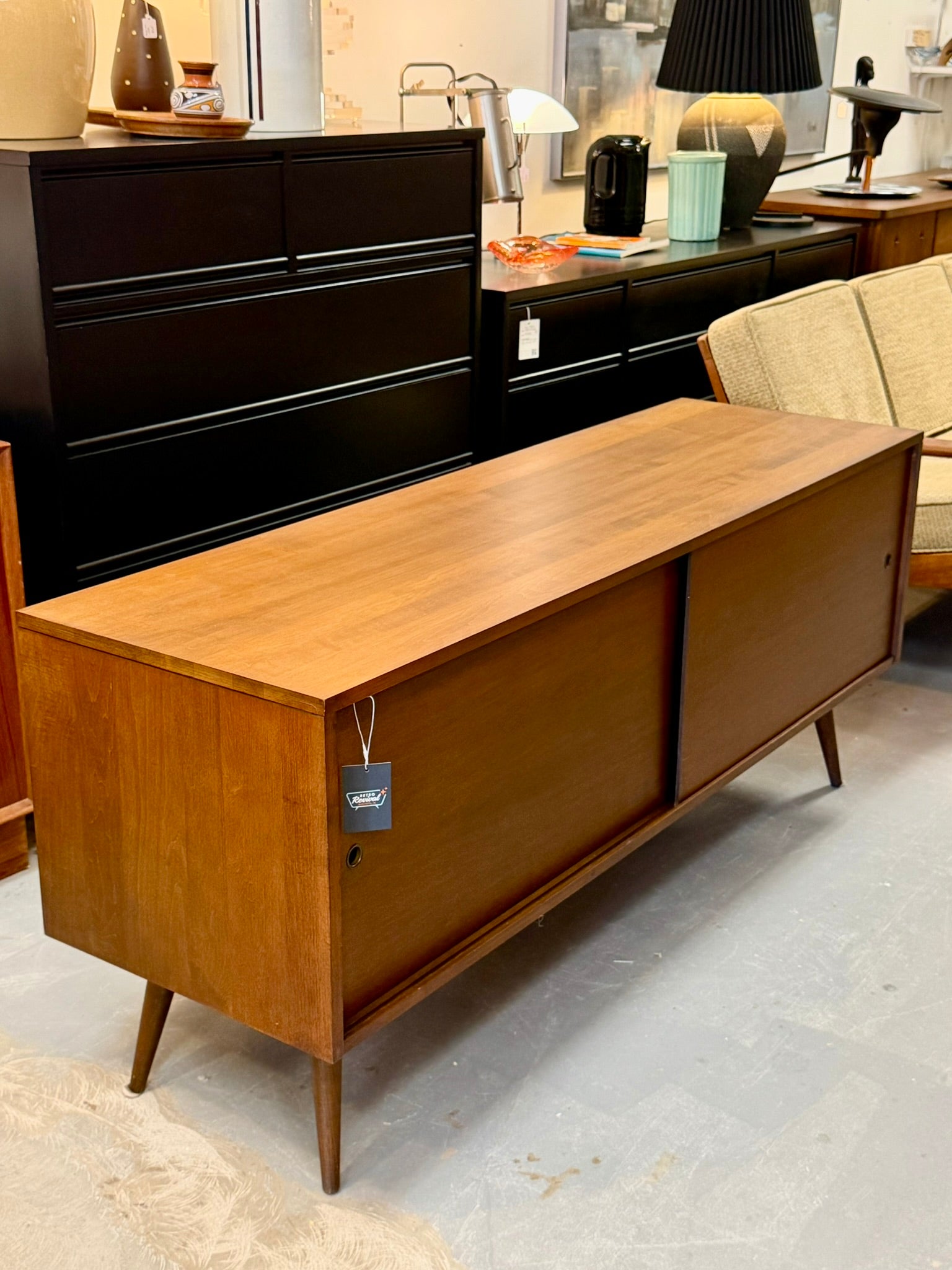 Vintage Paul McCobb Mid Century Modern Low Credenza With Sliding Doors