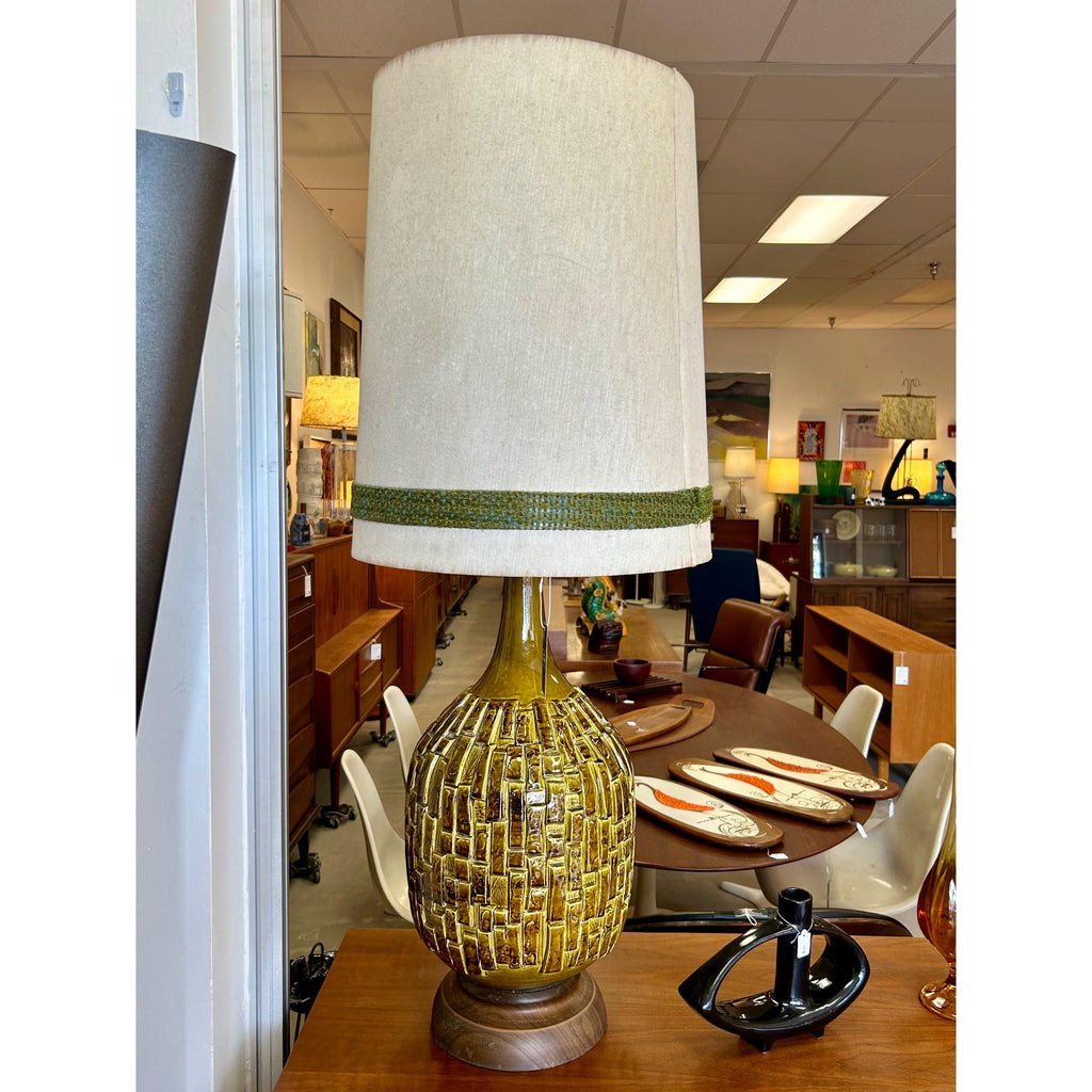 Very Large Vintage Mid Century Modern Ceramic Brutalist Green Table Lamp