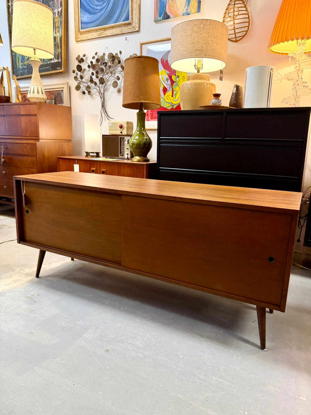 Vintage Paul McCobb Mid Century Modern Low Credenza With Sliding Doors