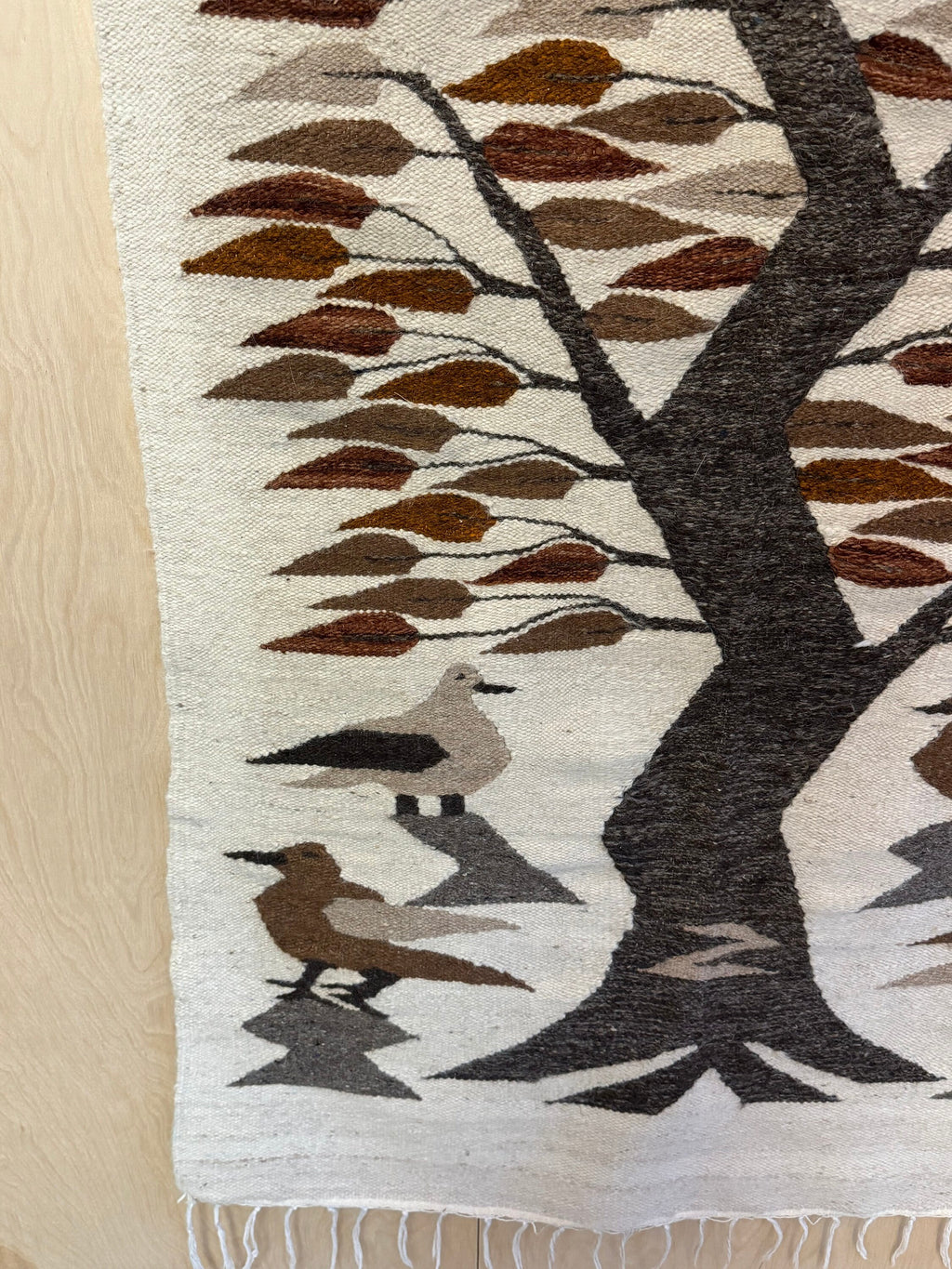 Vintage Woven Wall Hanging Or Rug With Bird And Tree Design - MCM - Mid Century Modern