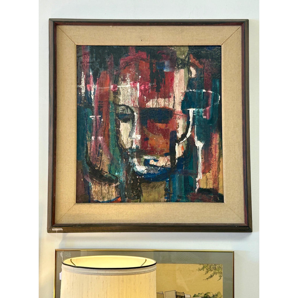 Unique Wood Framed Burlap Painting Art Piece