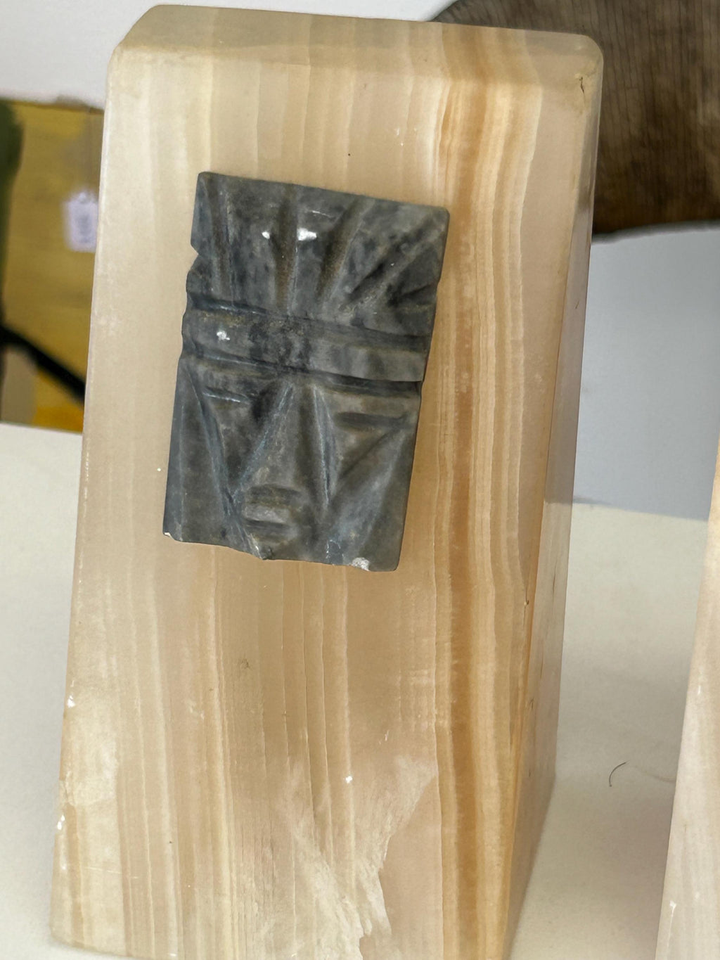Vintage White Oynx Aztec Bookends