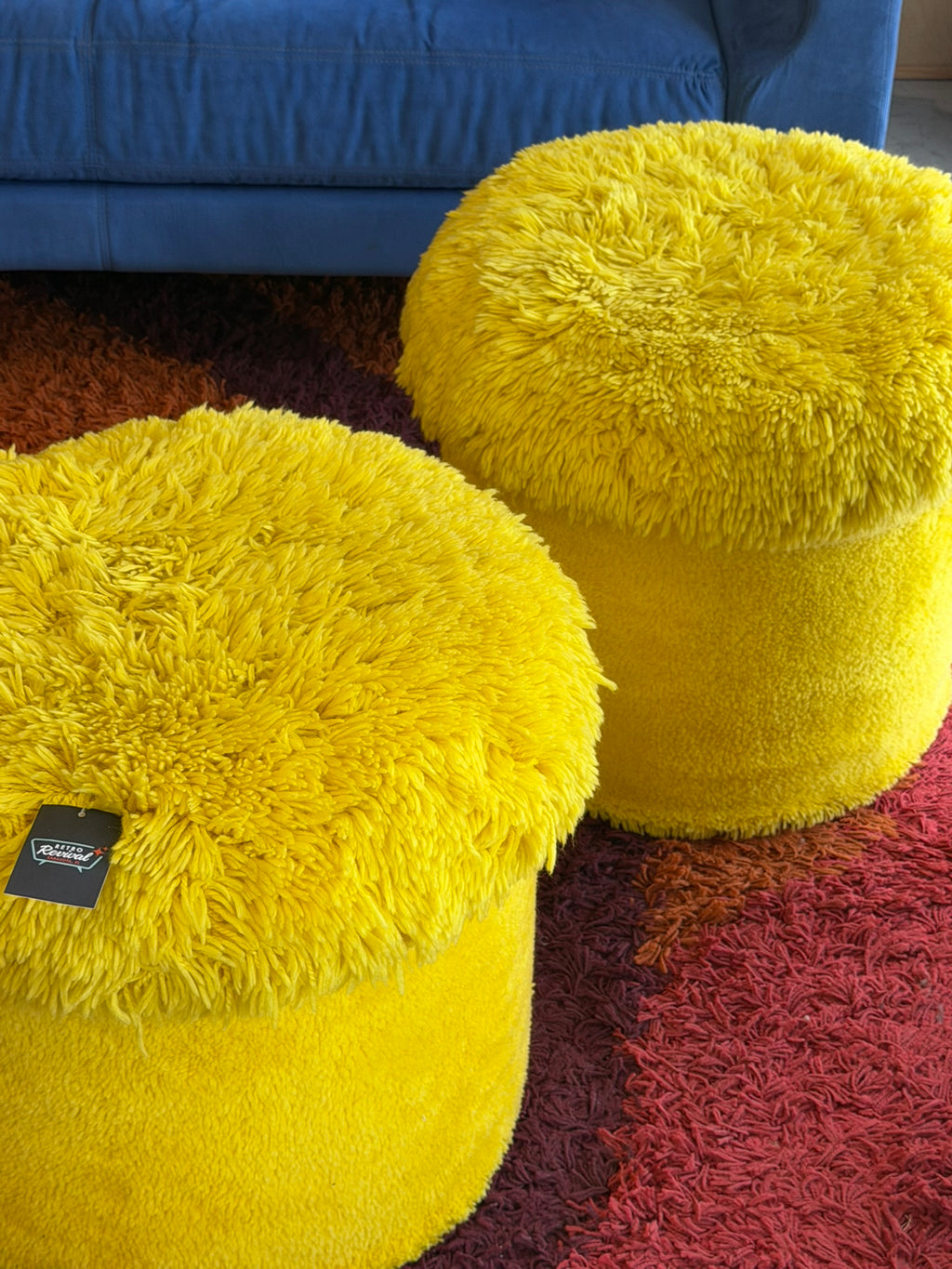 Yellow Shag Ottomans Mid Century Modern Shag Footstools