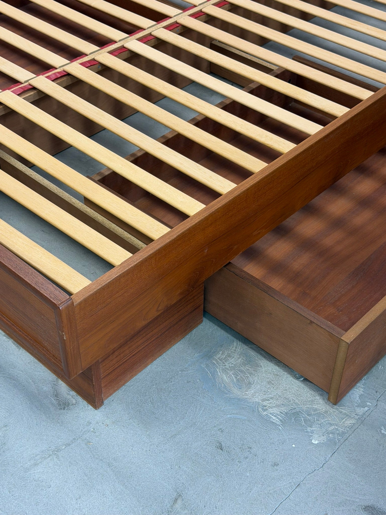 Teak Mid Century Modern Platform Queen Size Bed with Storage