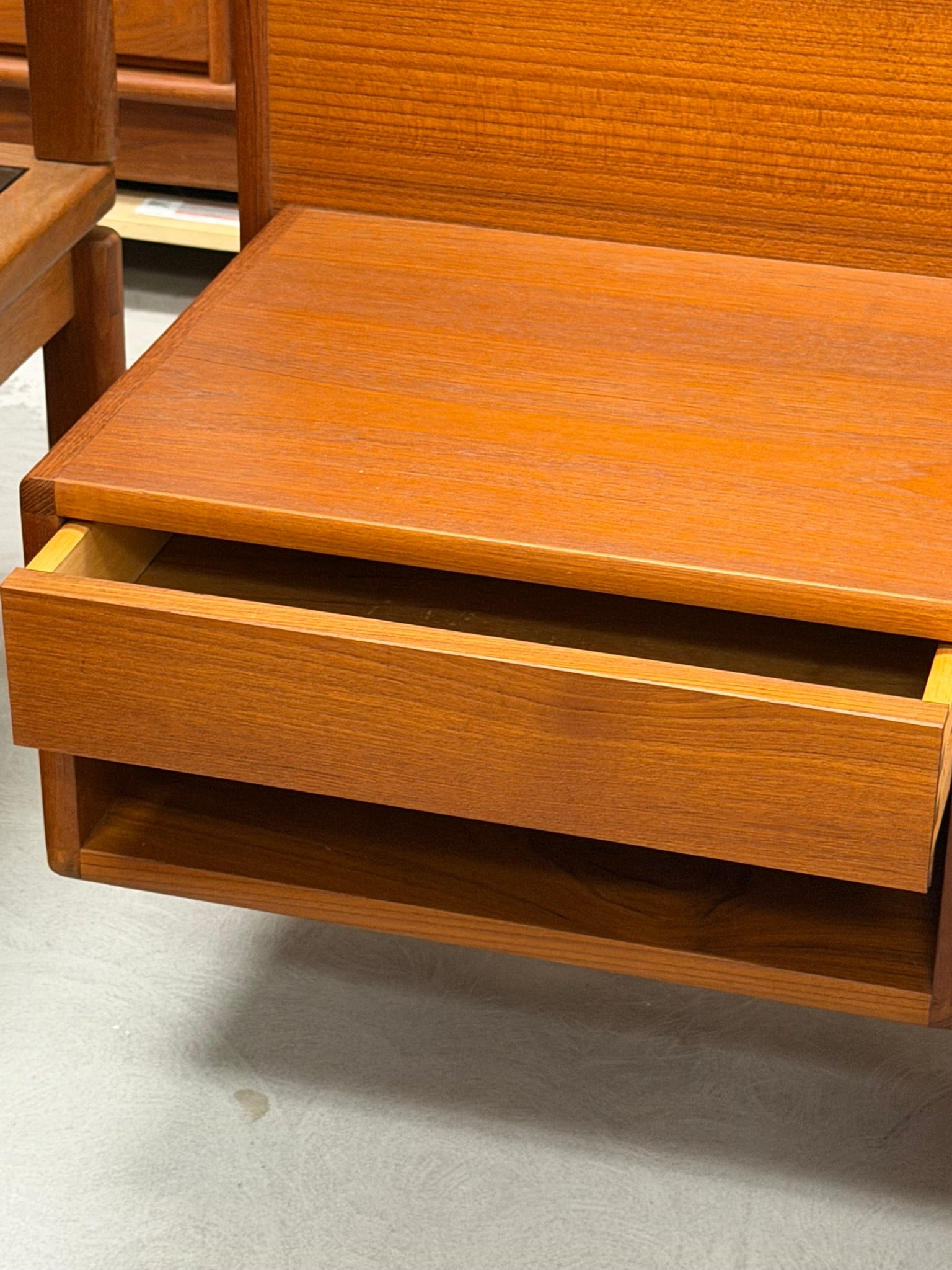 Teak Mid Century Modern Platform Queen Size Bed with Storage