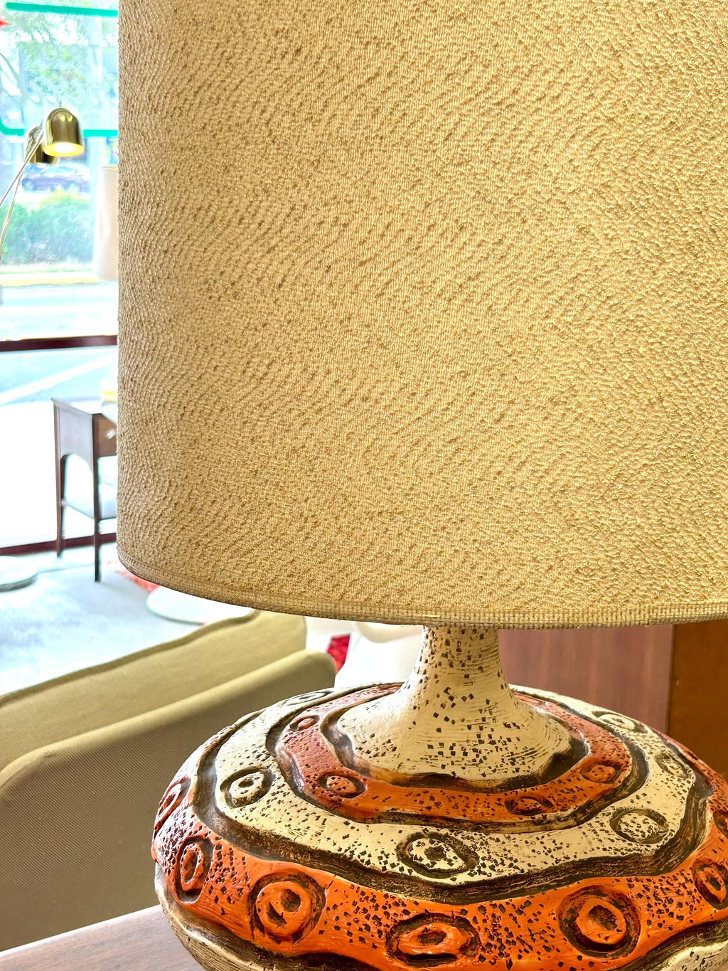 Large Mid Century Modern Vintage Orange & White Table Lamp