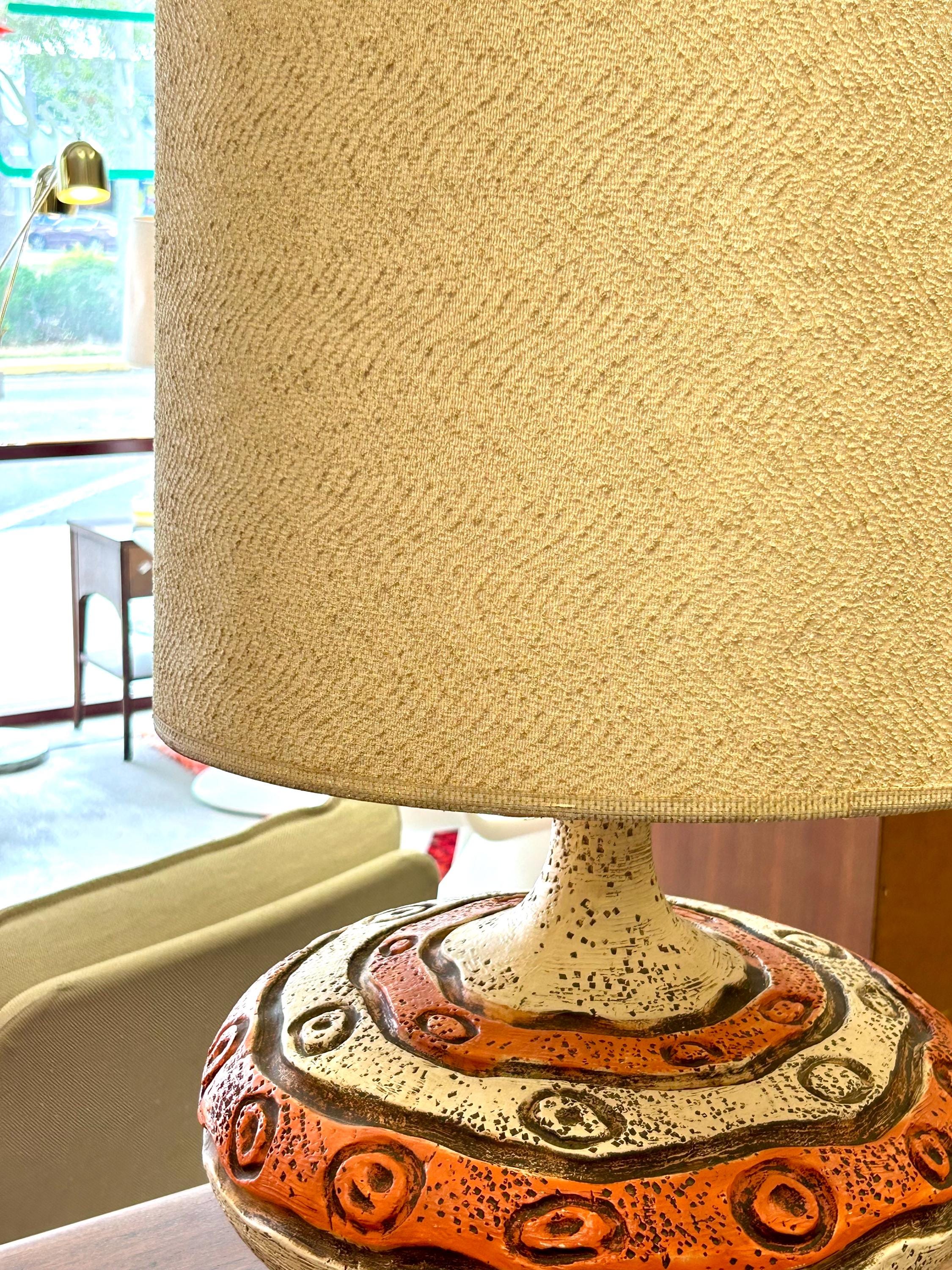 Large Mid Century Modern Vintage Orange & White Table Lamp