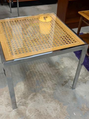 Vintage Chrome and Cane Side or Coffee Table