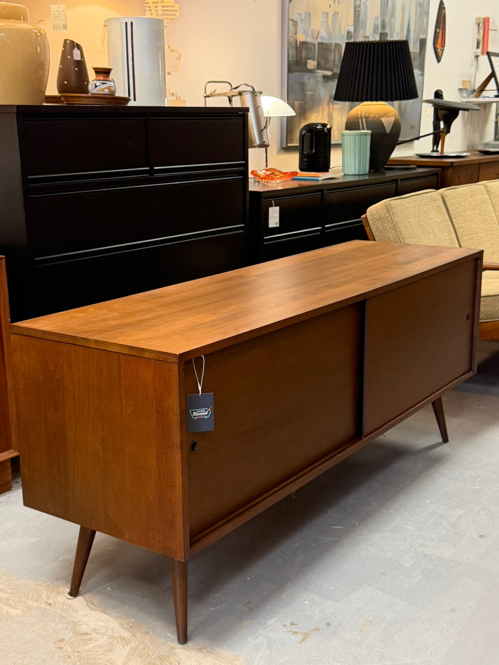 Vintage Paul McCobb Mid Century Modern Low Credenza With Sliding Doors