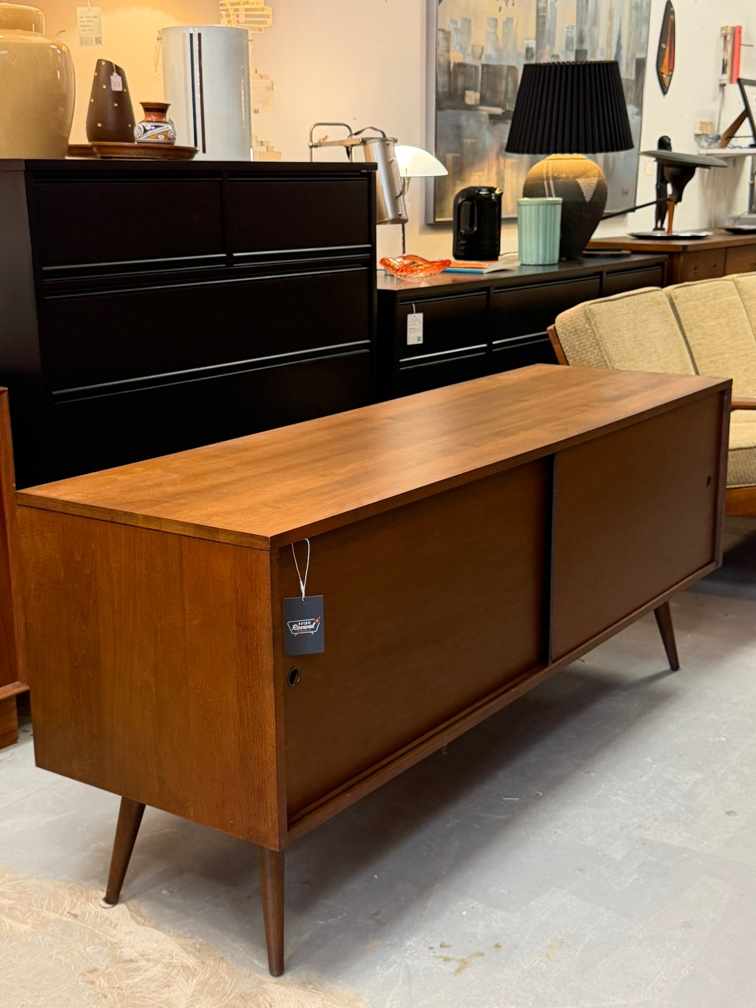 Vintage Paul McCobb Mid Century Modern Low Credenza With Sliding Doors