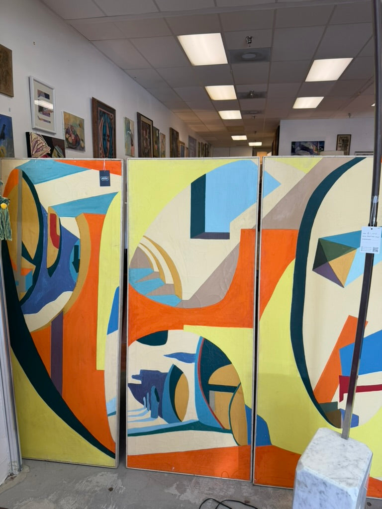 Mid Century Modern Abstract Triptych Art
