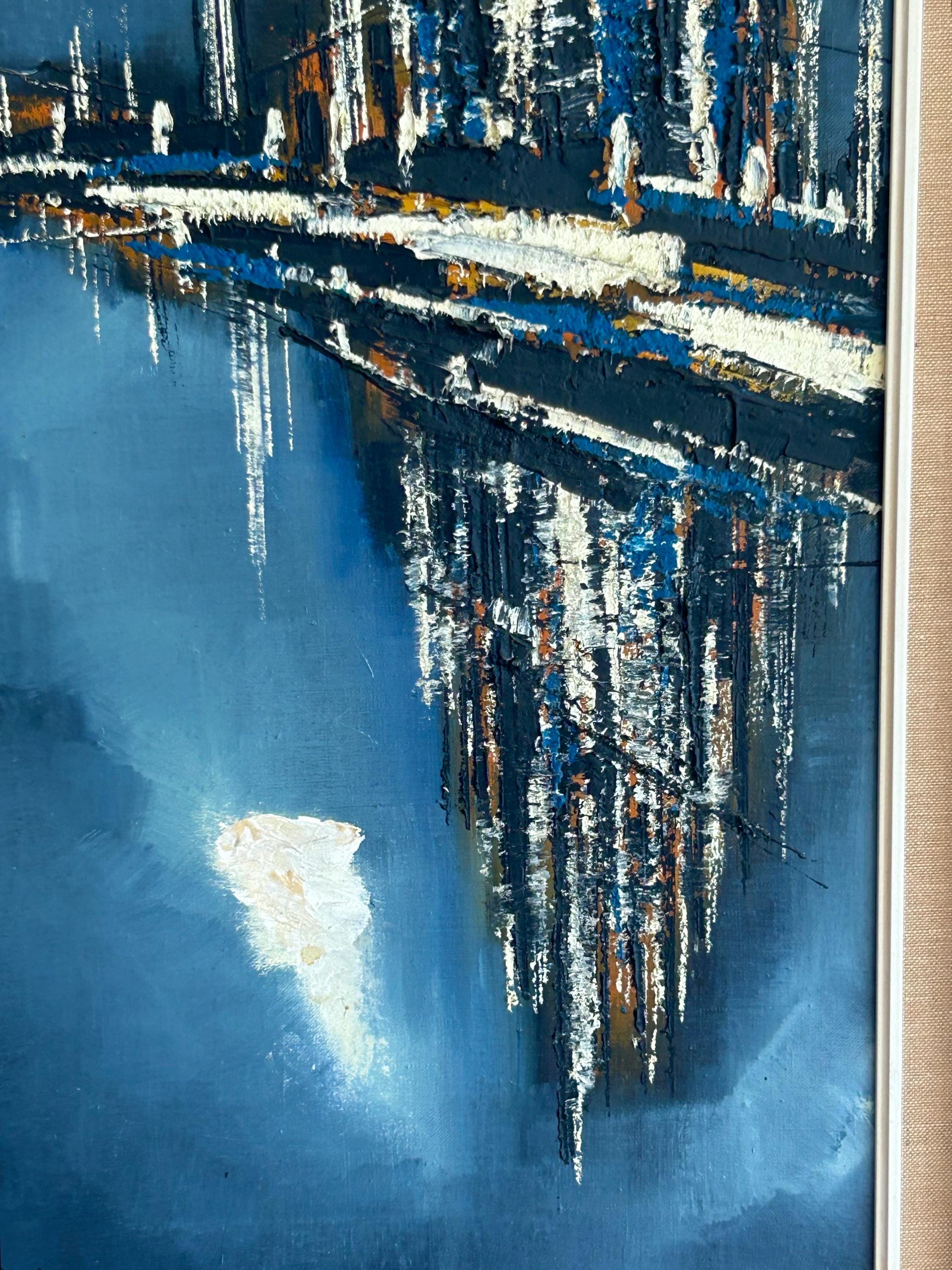 Mid Century Modern Vintage Abstract Cityscape Oil Painting Signed Walter