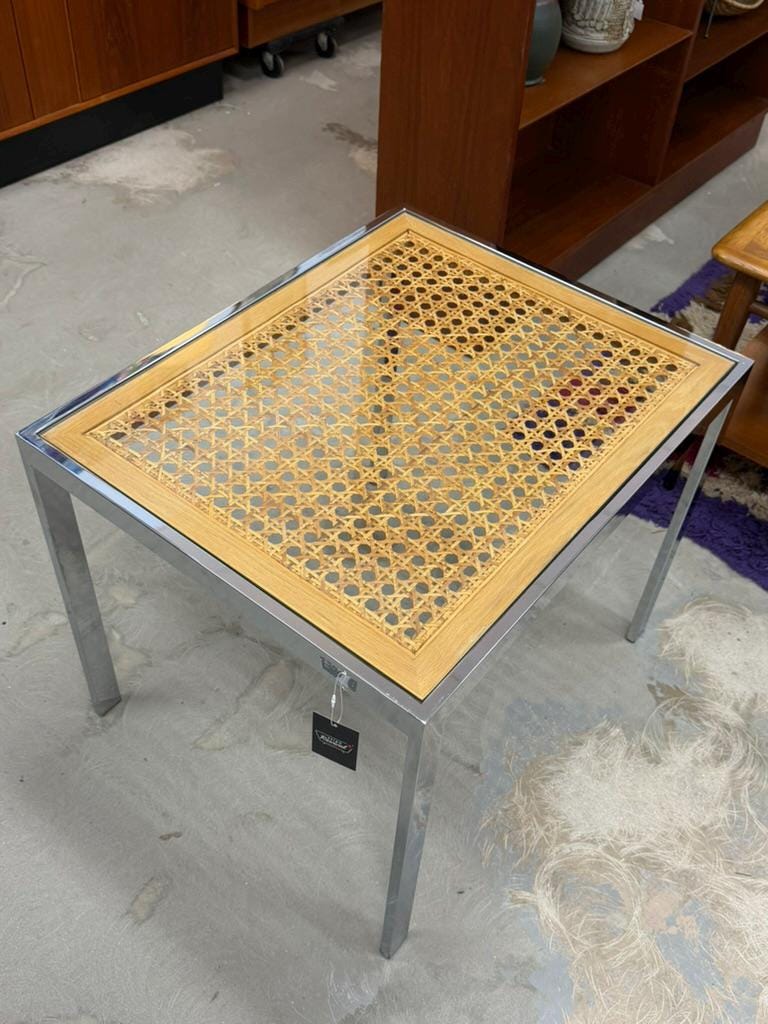 Vintage Chrome and Cane Side Table