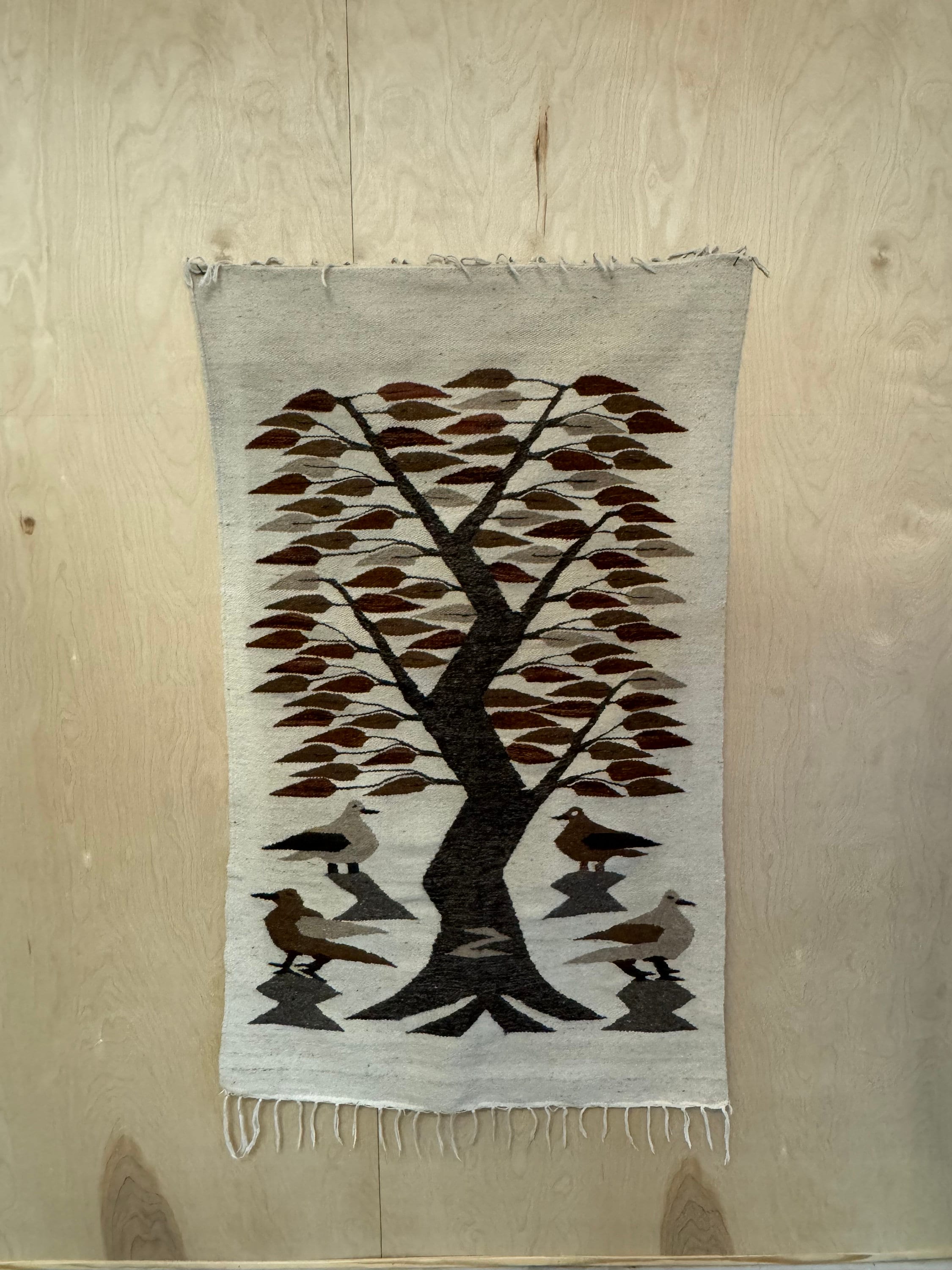 Vintage Woven Wall Hanging Or Rug With Bird And Tree Design - MCM - Mid Century Modern