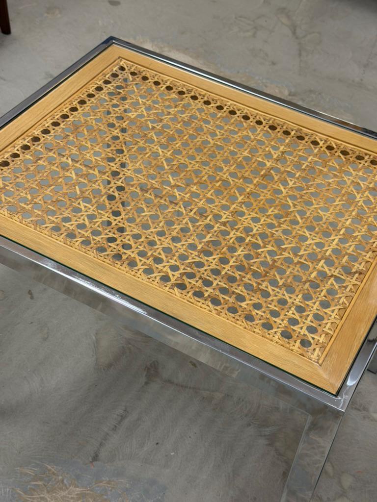 Vintage Chrome and Cane Side Table