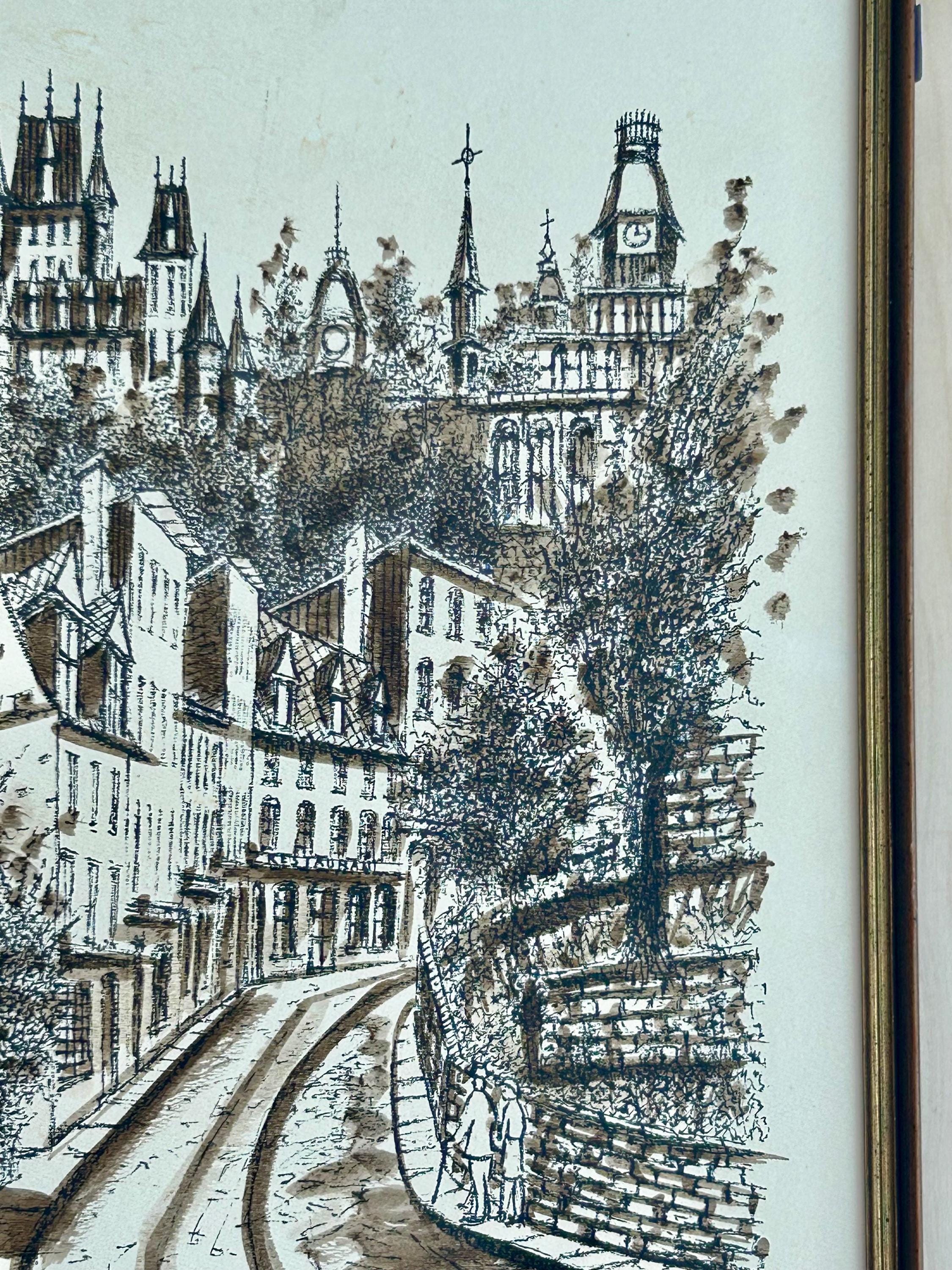 Vintage Original Painting Sketch Of Cafe de la Montagne quebec Signed Le Roy ‘75