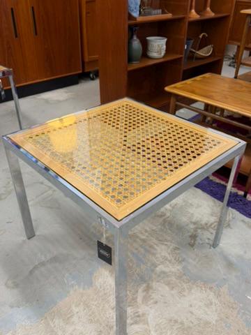Vintage Chrome and Cane Side or Coffee Table