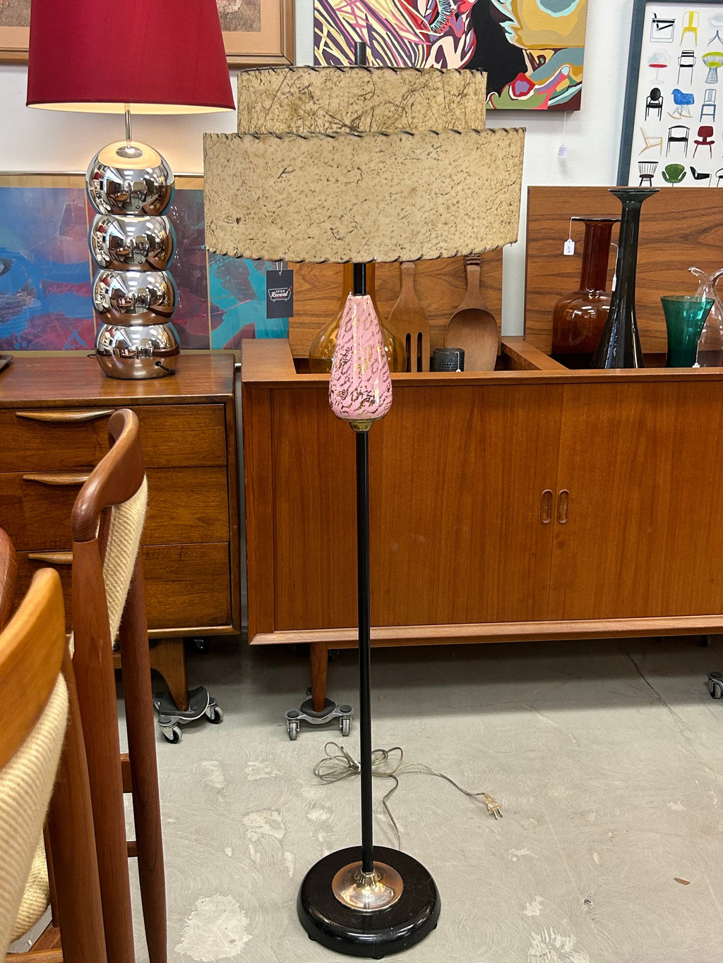 Mid Century Modern Atomic Floor Lamp with Fiberglass Shade