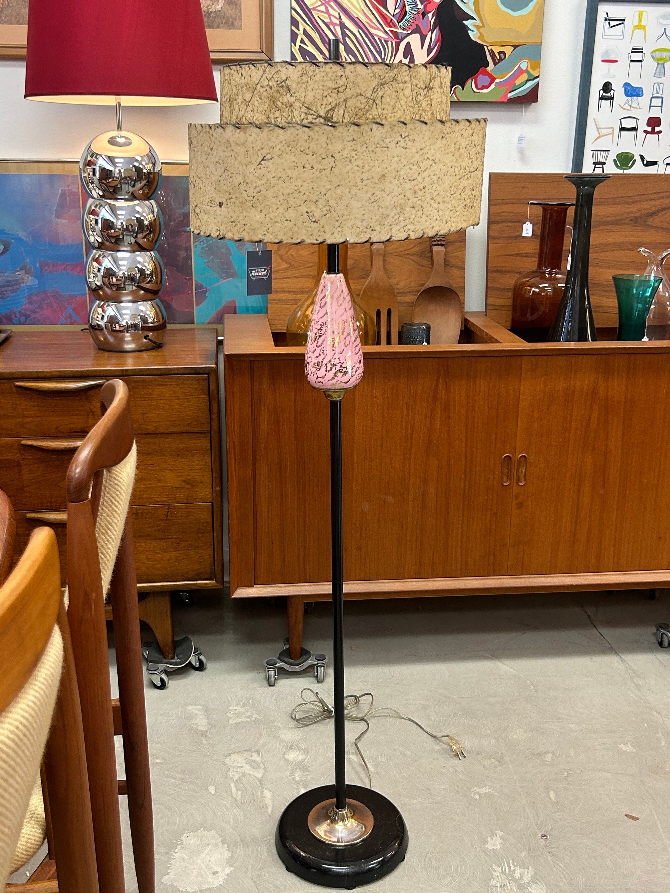 Mid Century Modern Atomic Floor Lamp with Fiberglass Shade