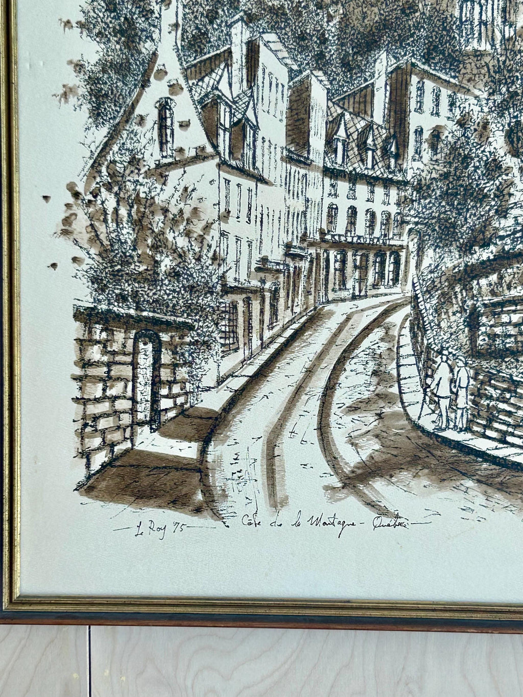 Vintage Original Painting Sketch Of Cafe de la Montagne quebec Signed Le Roy ‘75