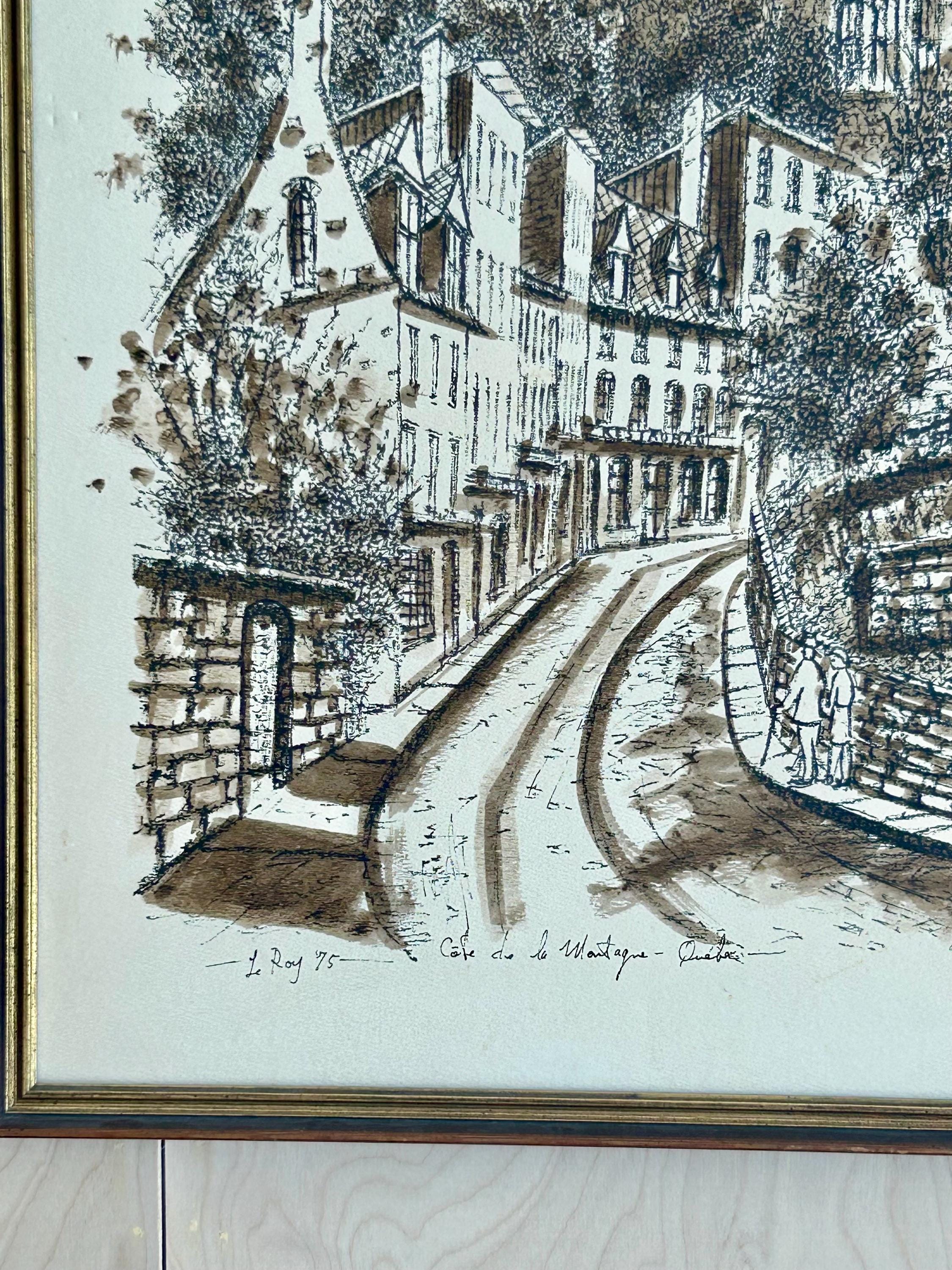 Vintage Original Painting Sketch Of Cafe de la Montagne quebec Signed Le Roy ‘75