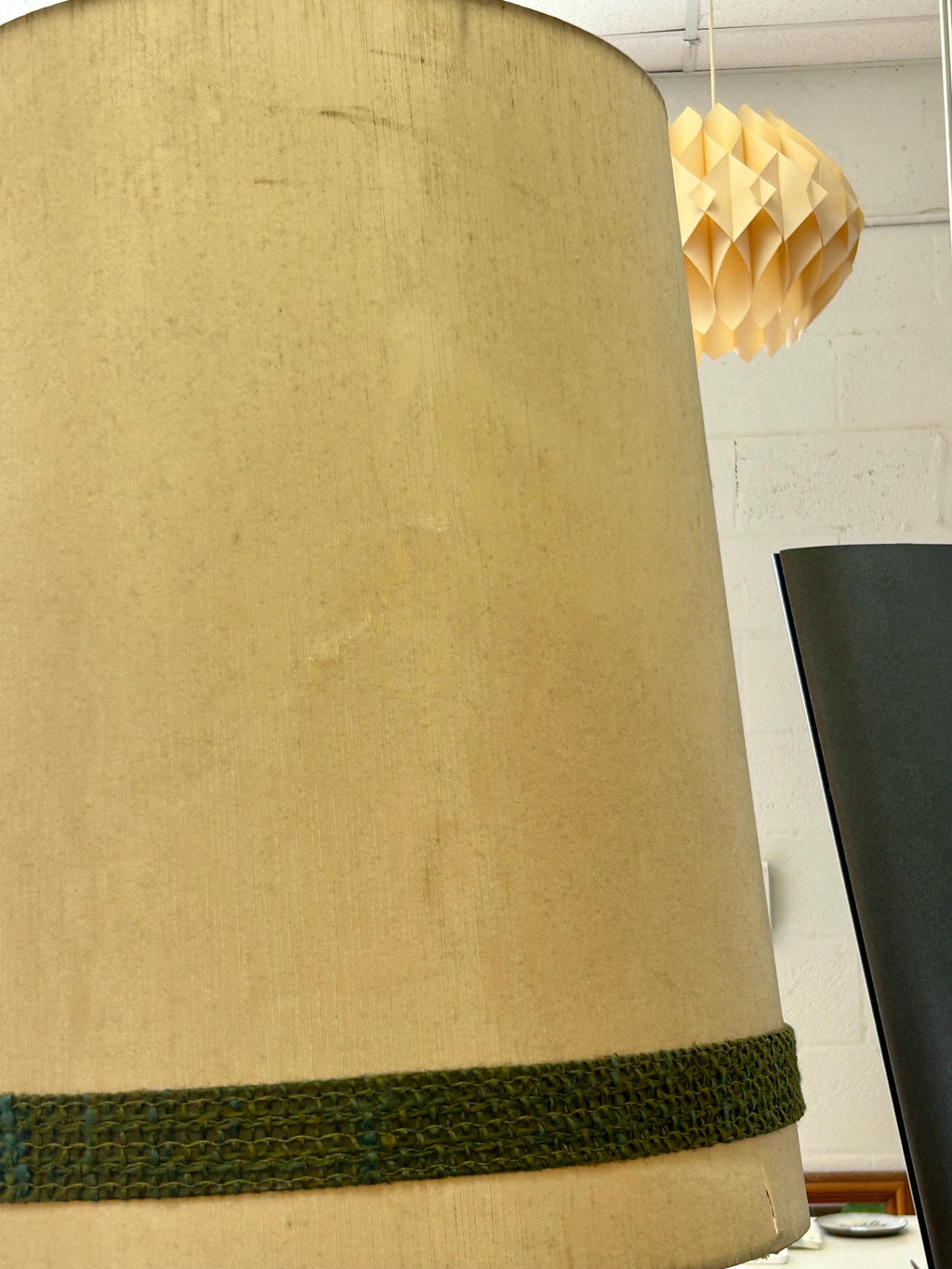Very Large Vintage Mid Century Modern Ceramic Brutalist Green Table Lamp