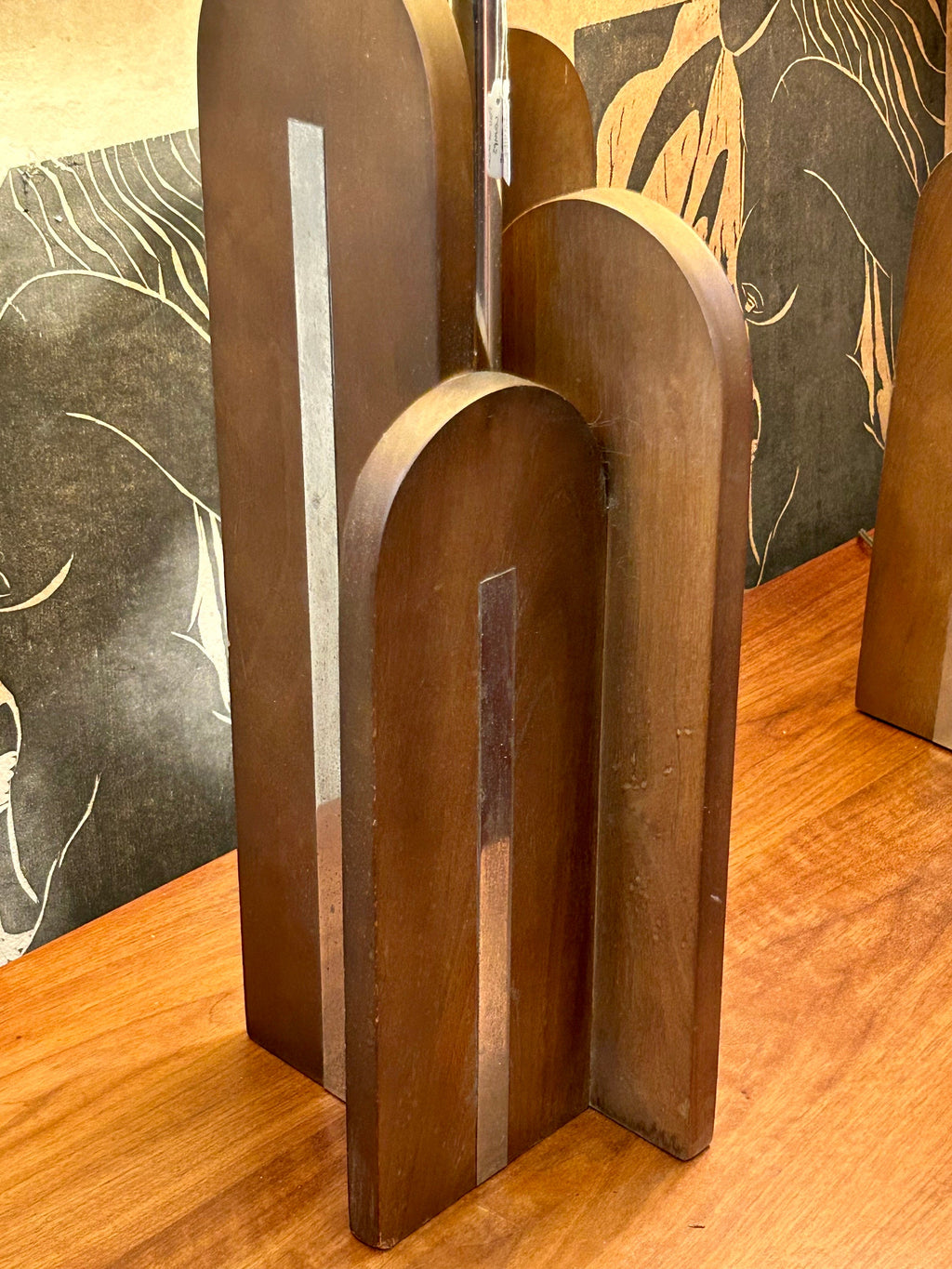 Pair of Mid Century Modern Walnut & Chrome Table Lamps