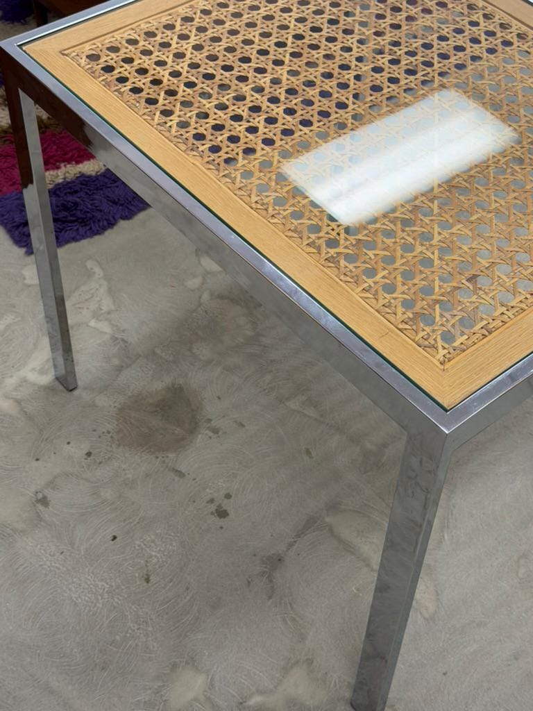 Vintage Chrome and Cane Side Table