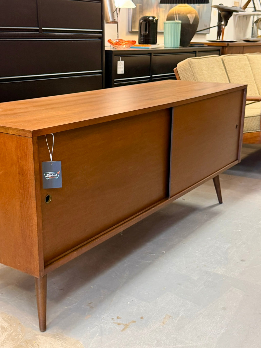 Vintage Paul McCobb Mid Century Modern Low Credenza With Sliding Doors