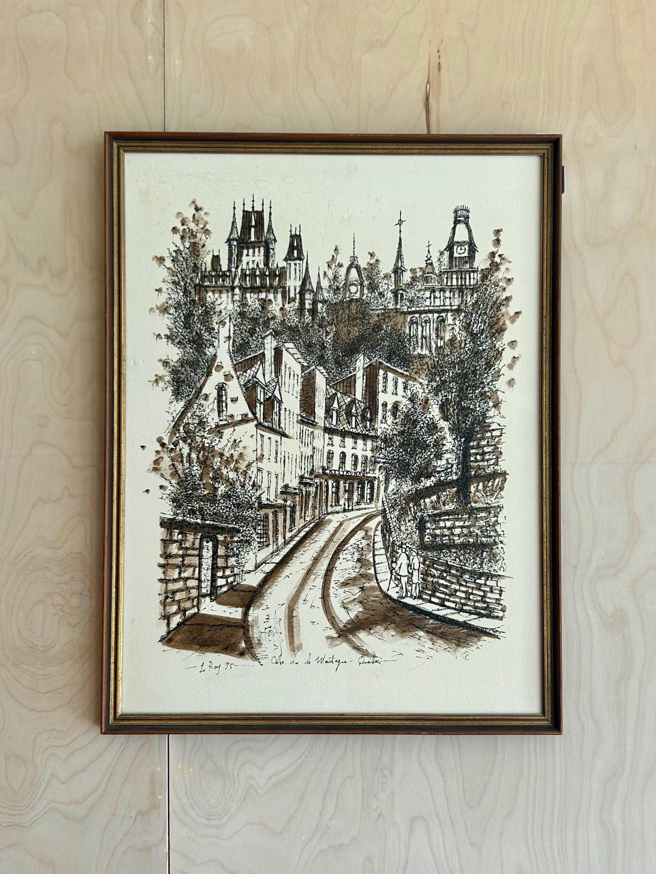 Vintage Original Painting Sketch Of Cafe de la Montagne quebec Signed Le Roy ‘75