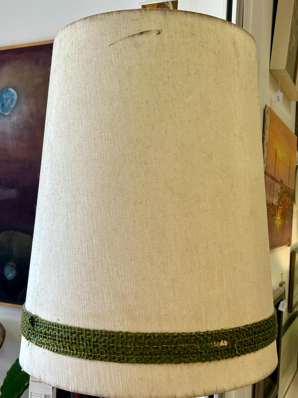 Very Large Vintage Mid Century Modern Ceramic Brutalist Green Table Lamp
