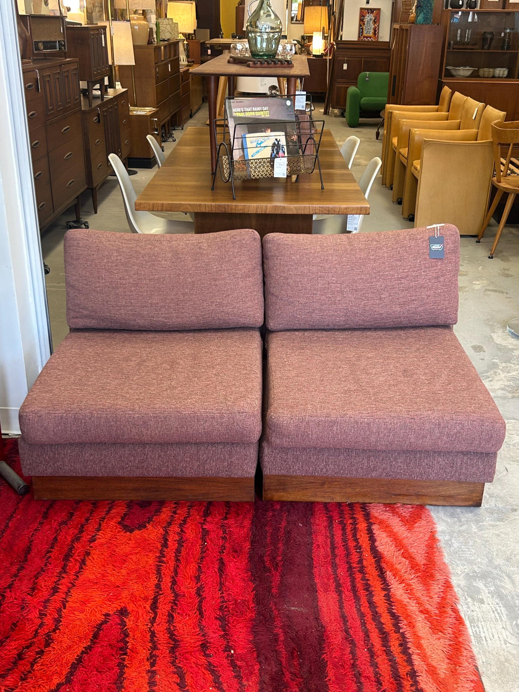 Pair of Vintage Upholstered Slipper Chairs - Mid Century Modern