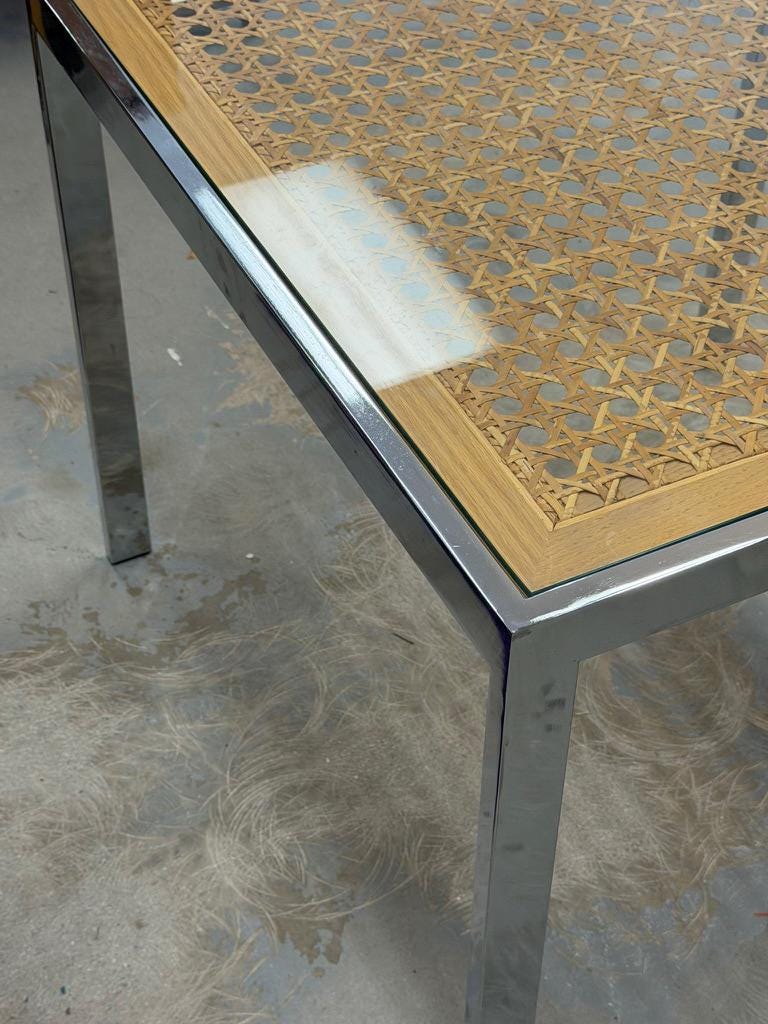 Vintage Chrome and Cane Side or Coffee Table