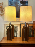 Pair of Mid Century Modern Walnut & Chrome Table Lamps