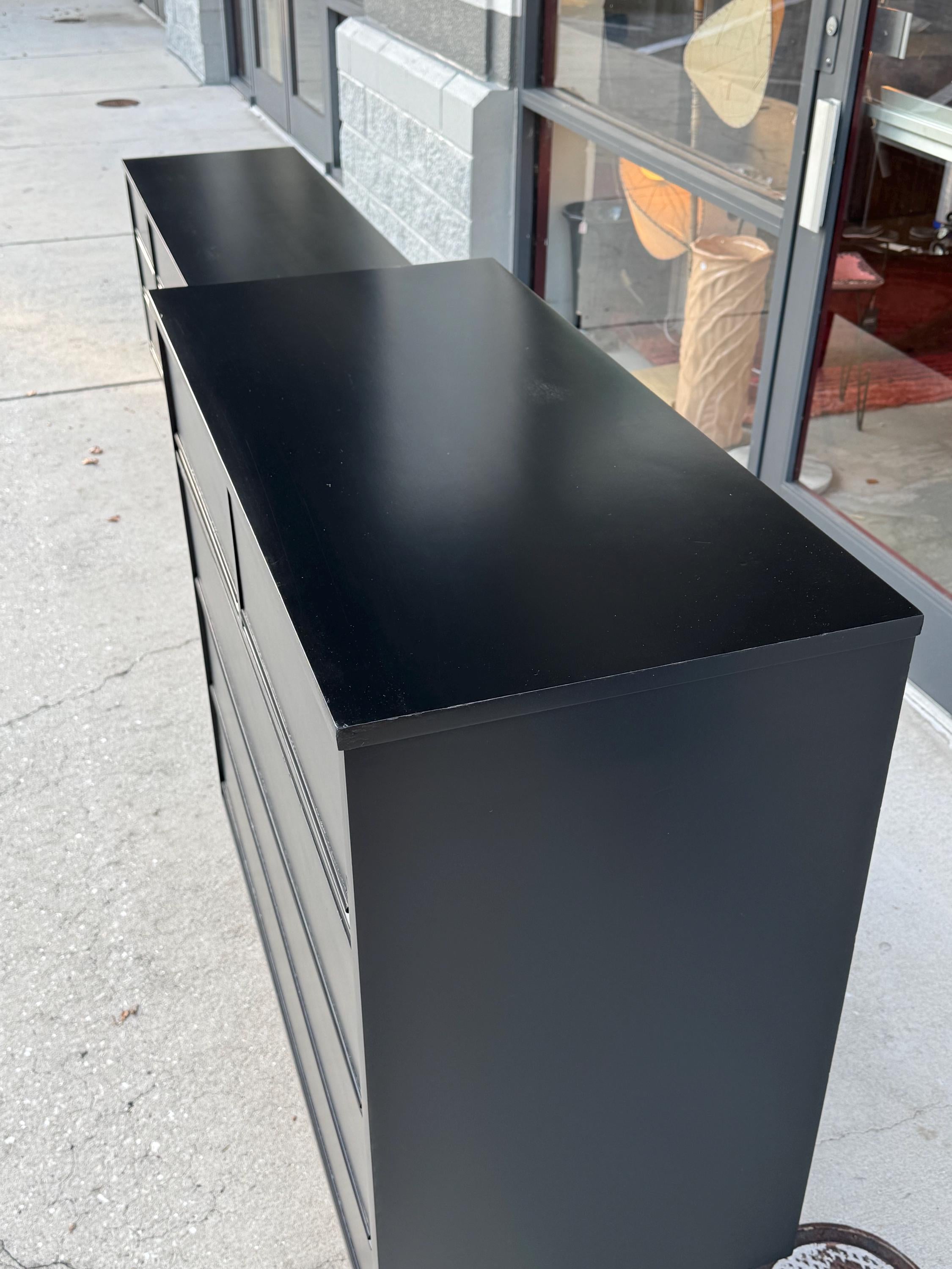 Vintage Mid Century Modern Black Lacquer Refinished Dixie Lowboy Highboy Dresser Set