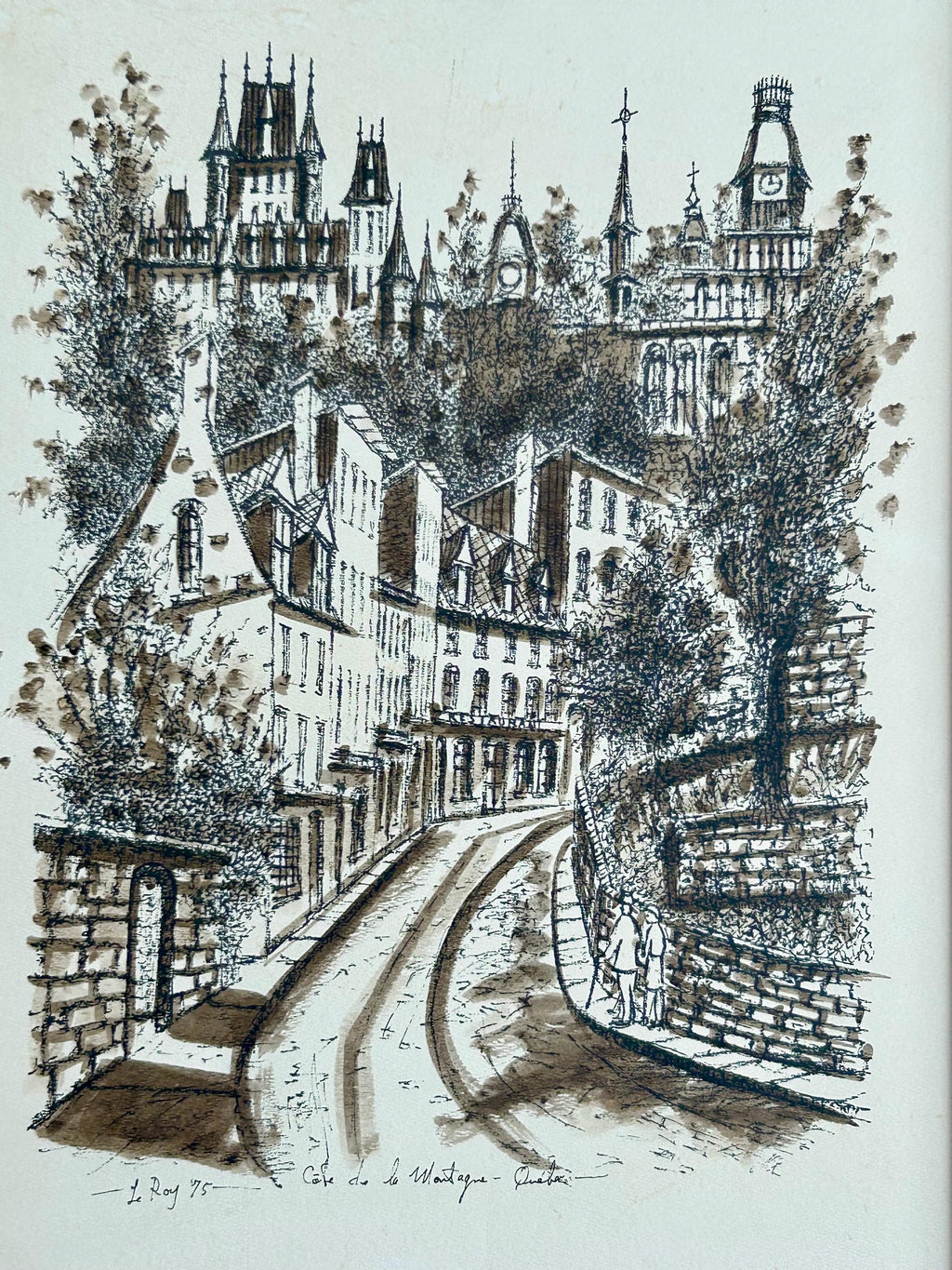 Vintage Original Painting Sketch Of Cafe de la Montagne quebec Signed Le Roy ‘75