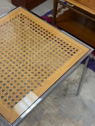 Vintage Chrome and Cane Side or Coffee Table
