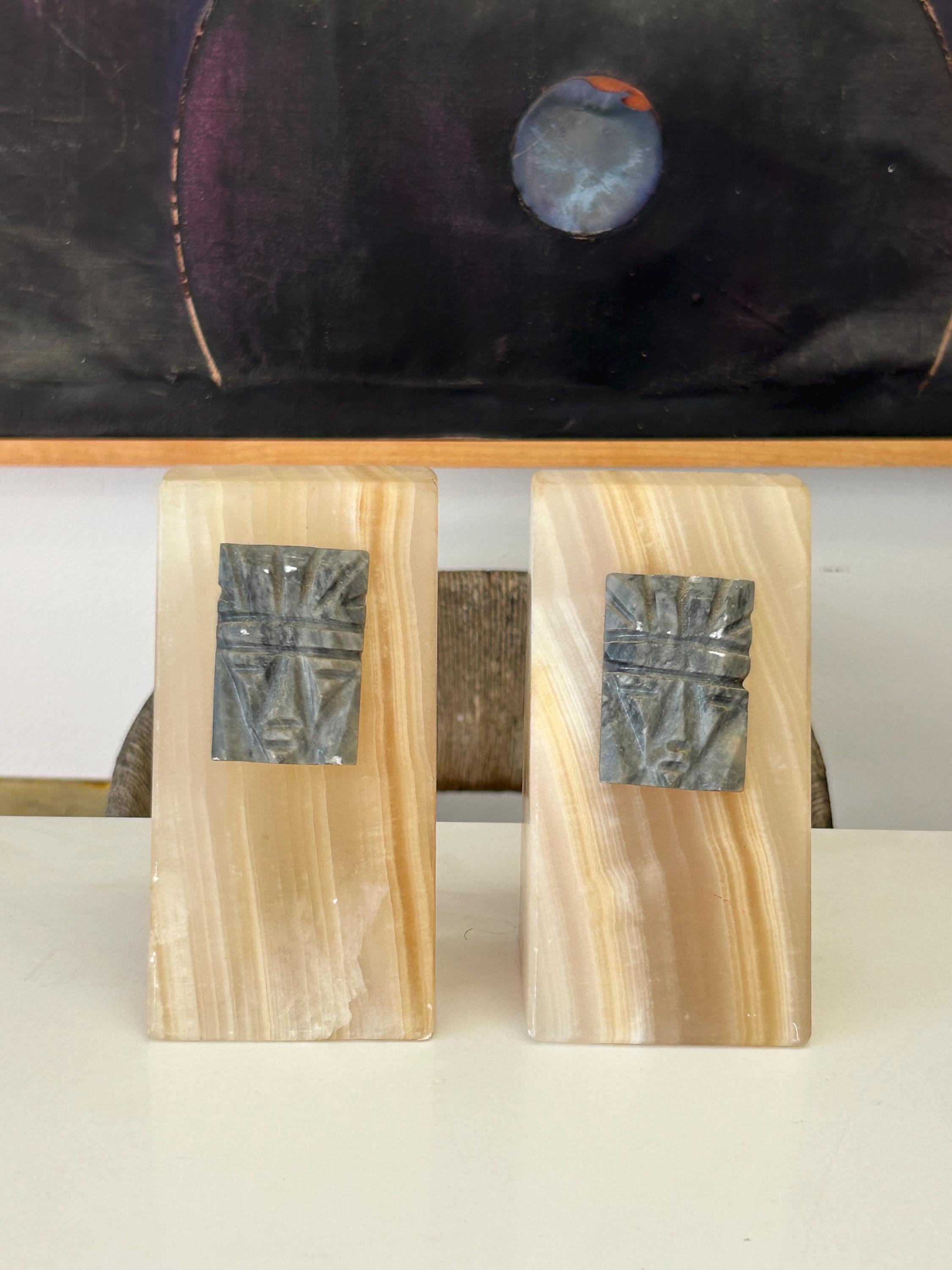 Vintage White Oynx Aztec Bookends