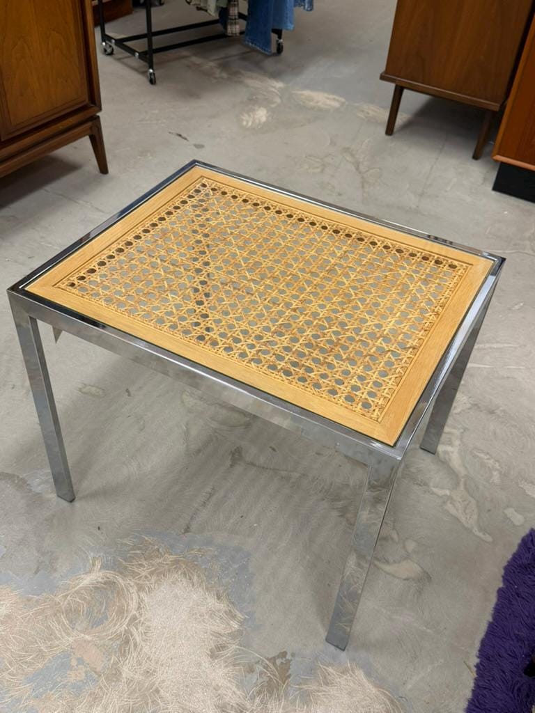 Vintage Chrome and Cane Side Table
