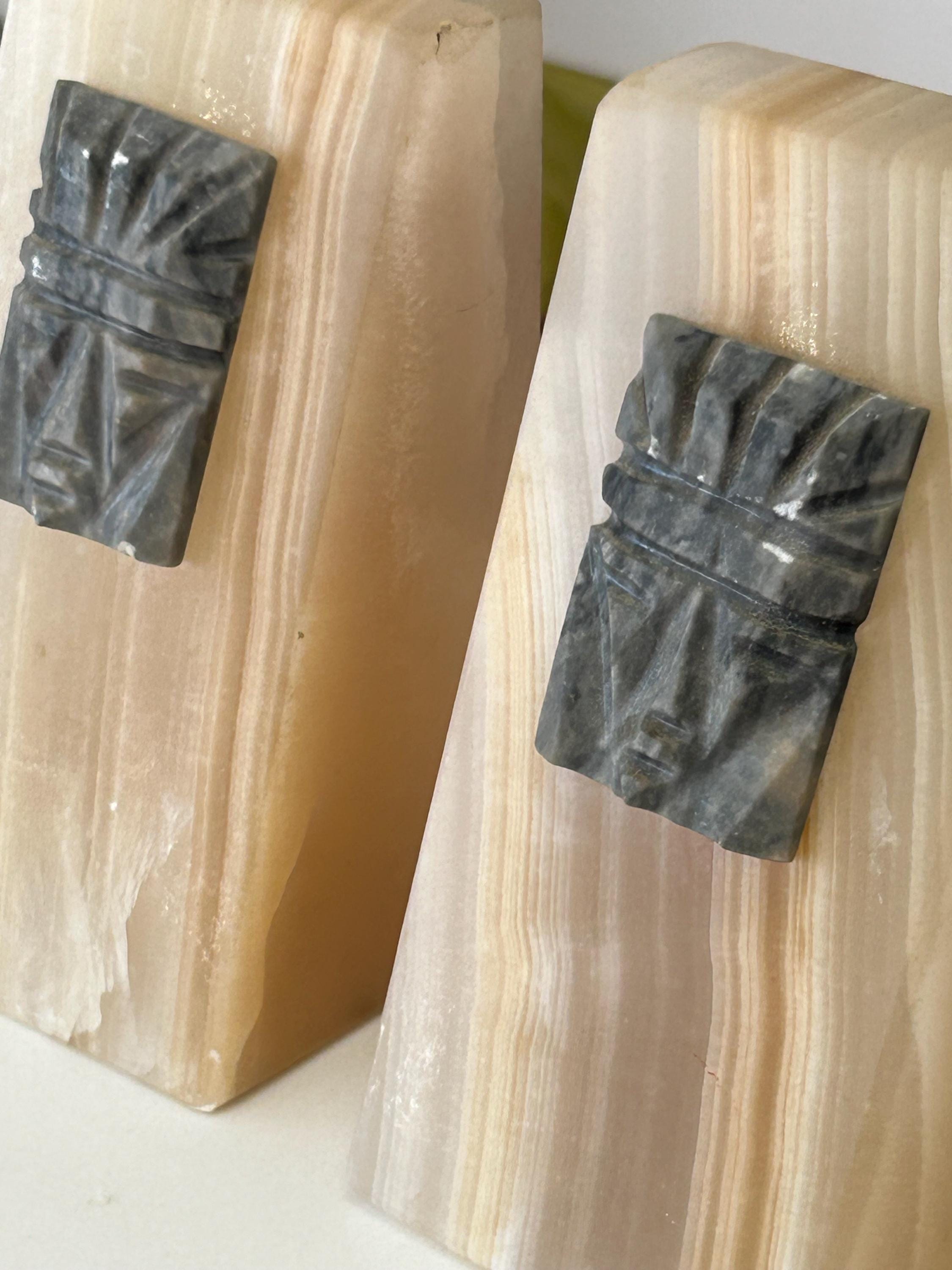 Vintage White Oynx Aztec Bookends