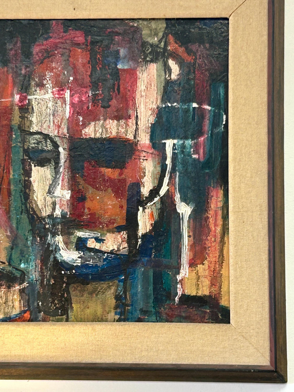 Unique Wood Framed Burlap Painting Art Piece