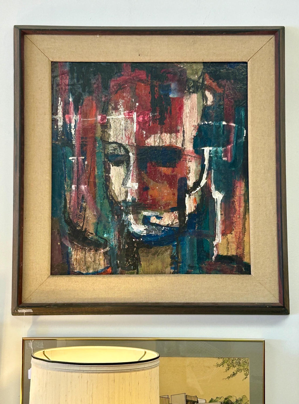 Unique Wood Framed Burlap Painting Art Piece