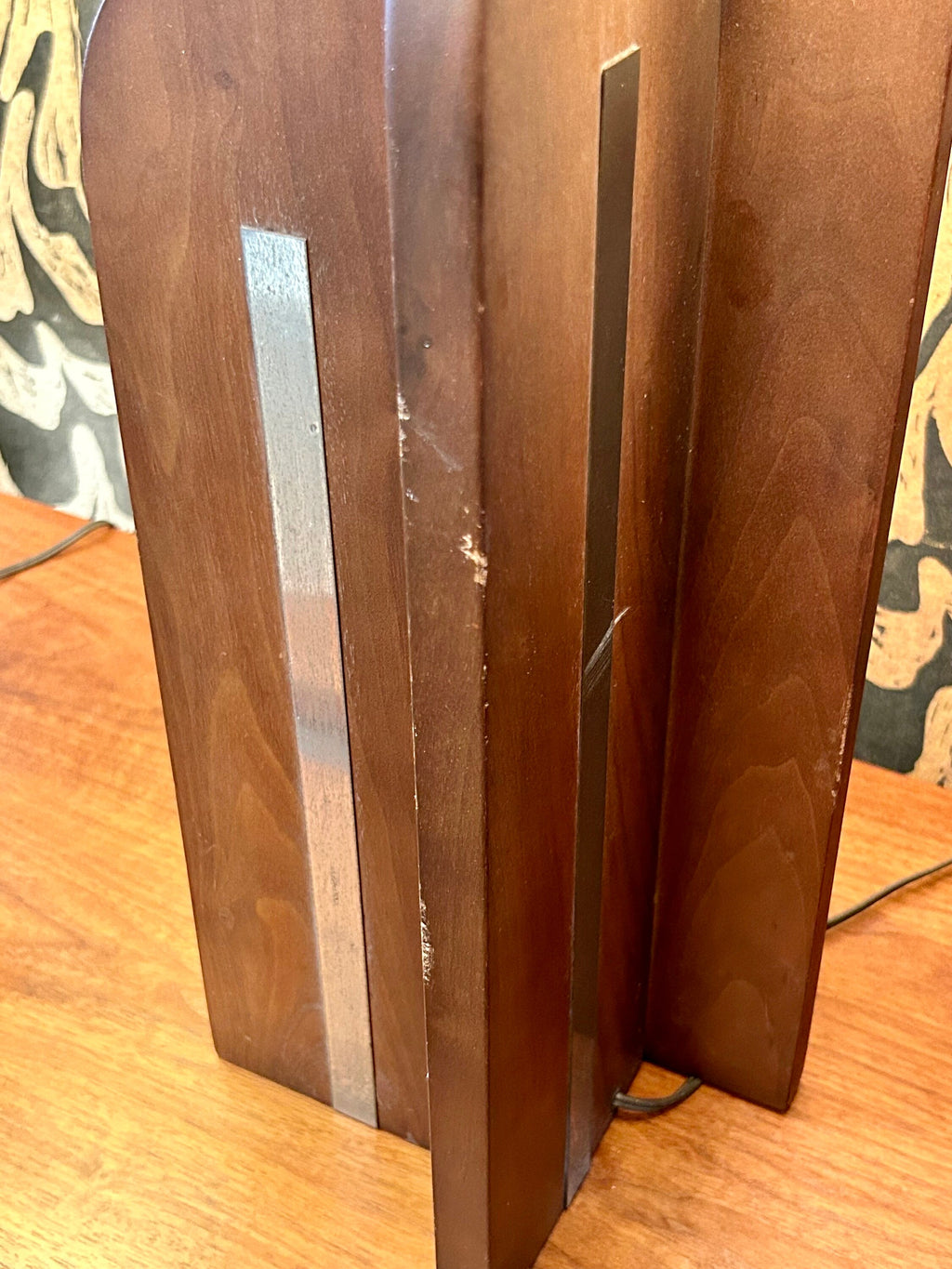 Pair of Mid Century Modern Walnut & Chrome Table Lamps
