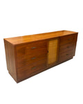 Lane Rhythm Mid Century Walnut and Cane 9 Drawer Lowboy Dresser - Vintage