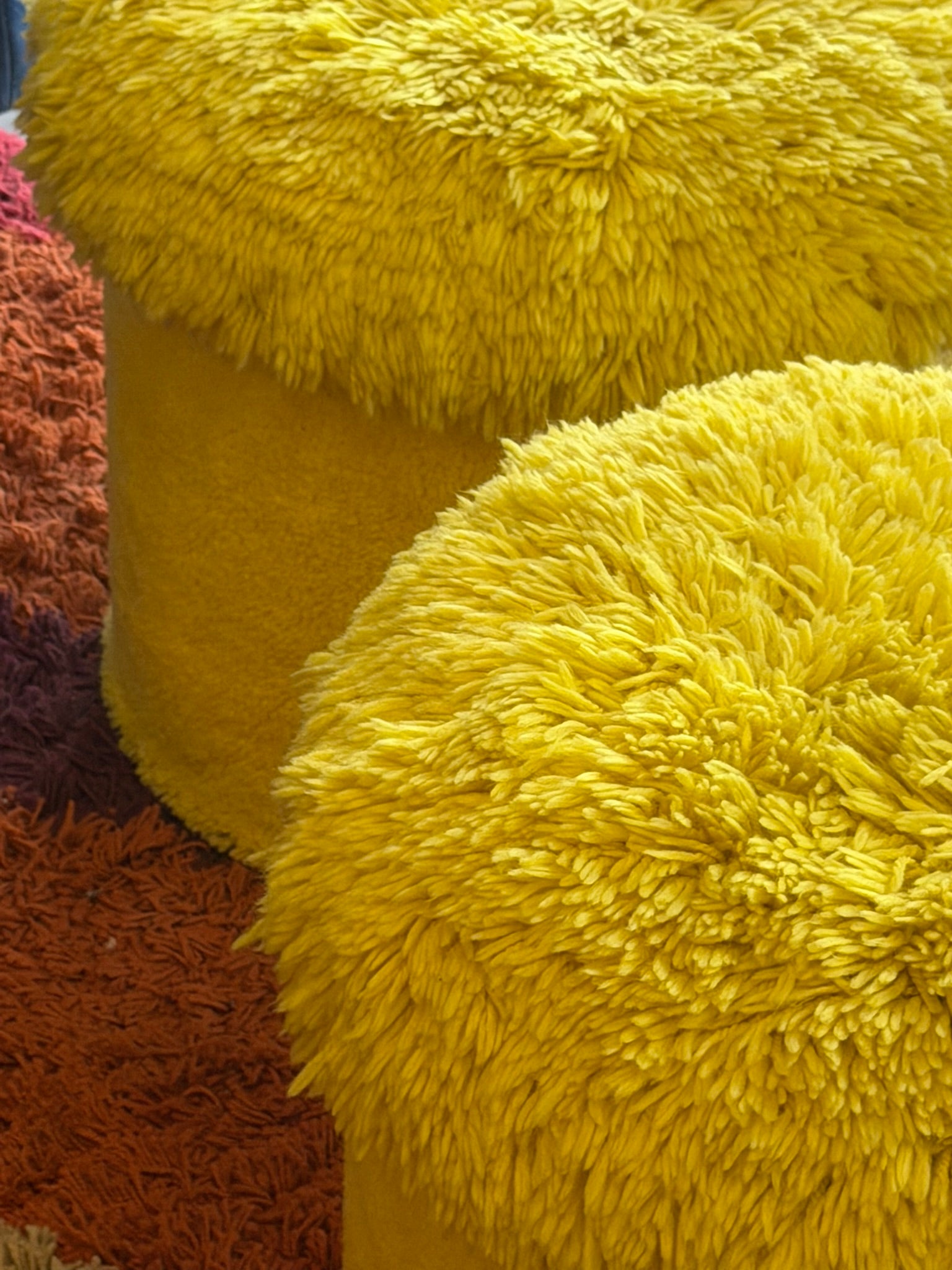 Yellow Shag Ottomans Mid Century Modern Shag Footstools