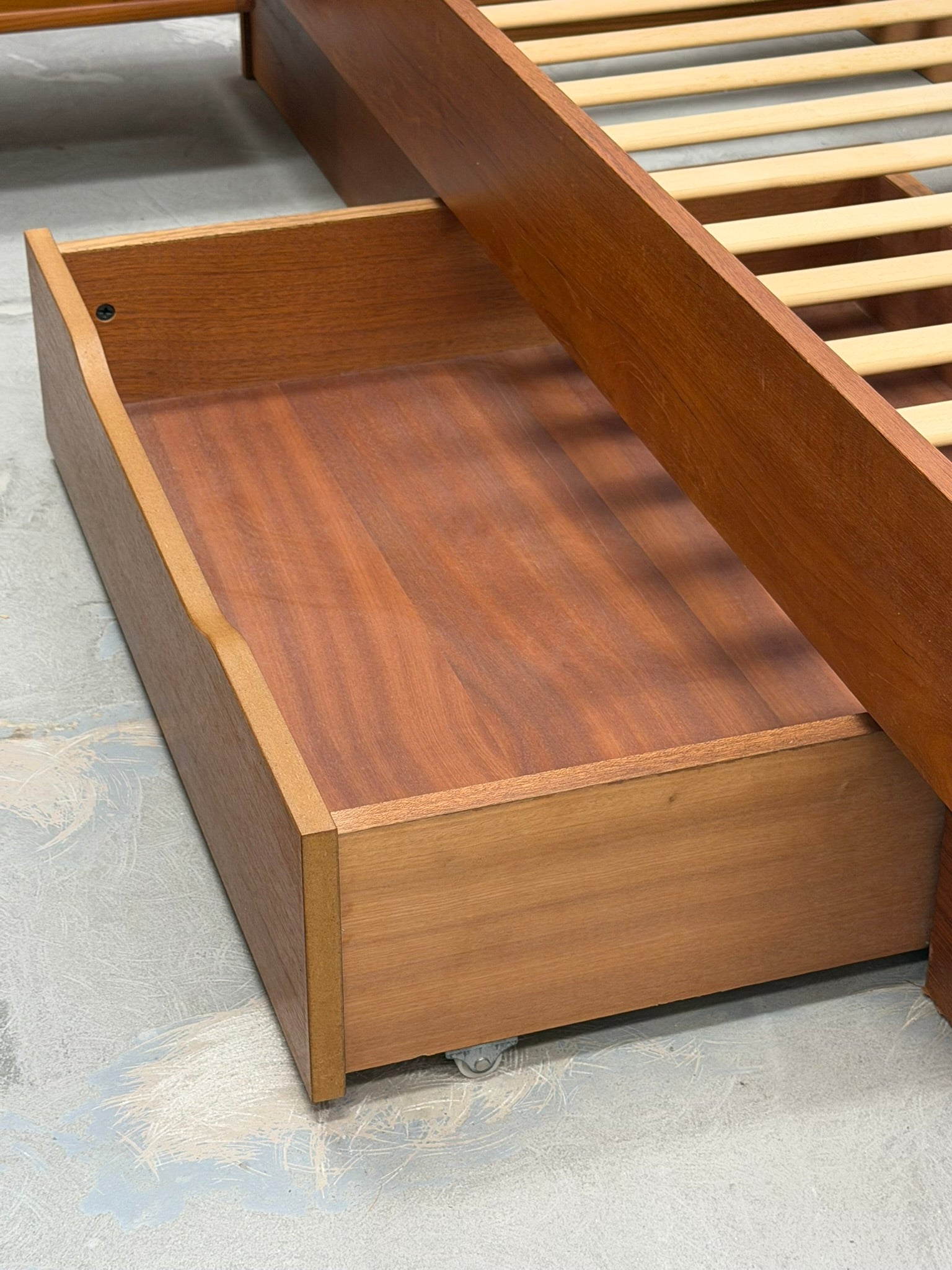 Teak Mid Century Modern Platform Queen Size Bed with Storage