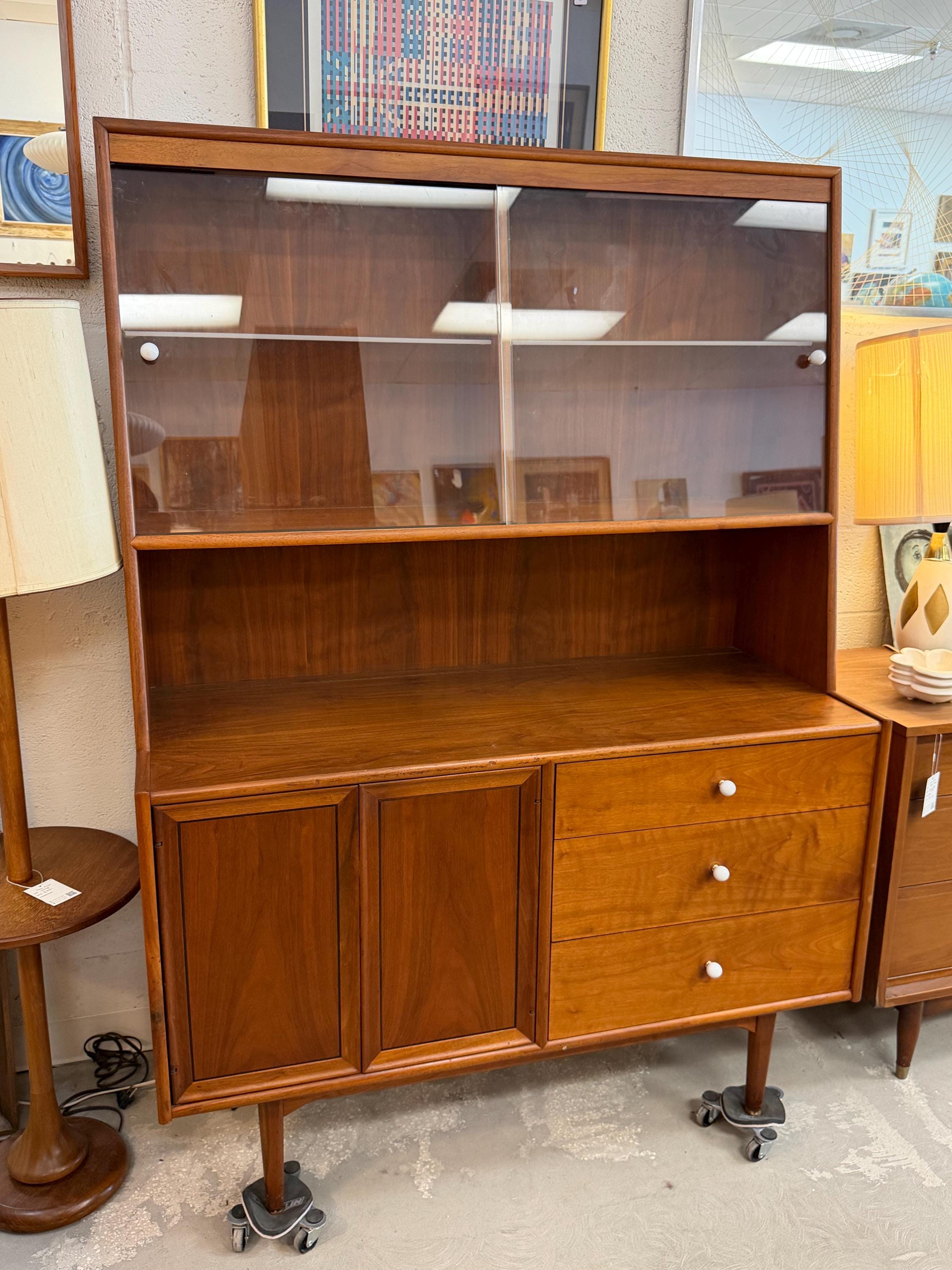 Drexel Declaration Mid Century Modern Vintage Walnut Hutch